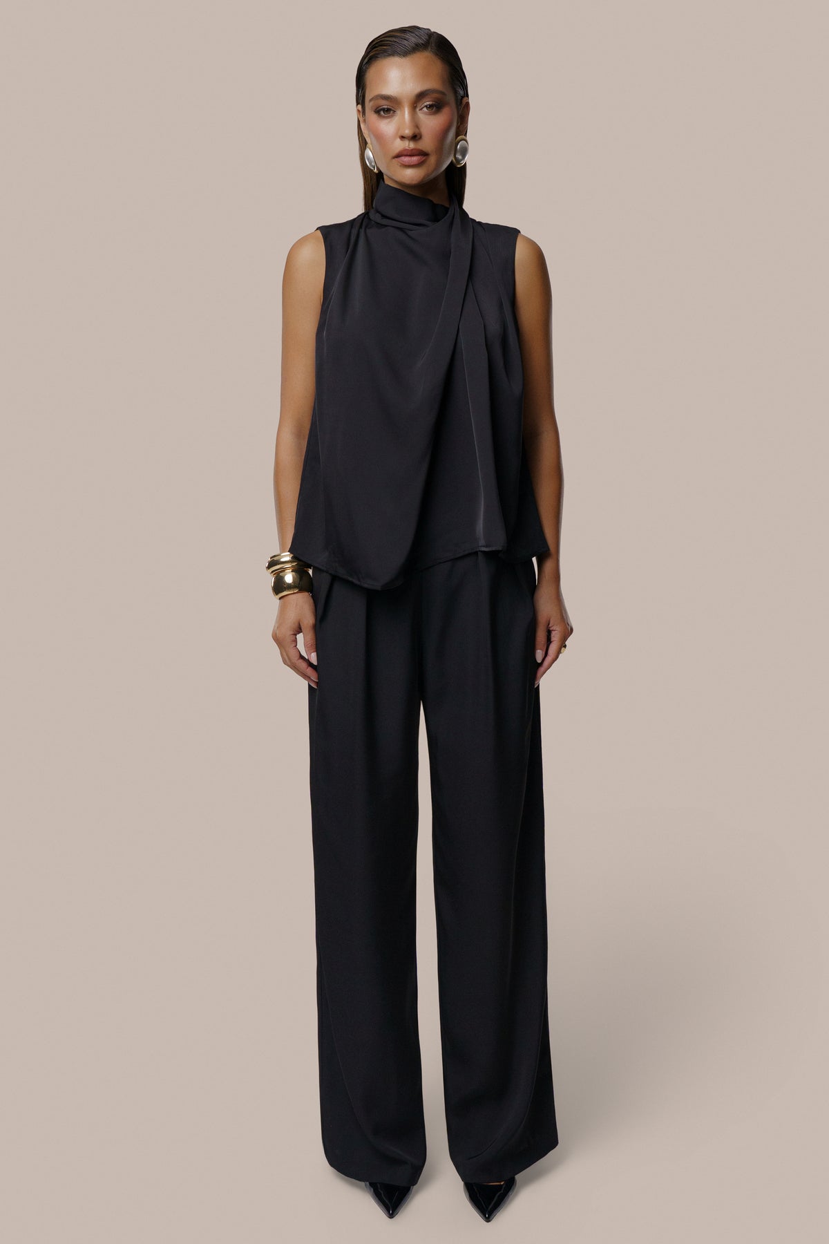 Black High Standards Drape Top - JLUXLABEL