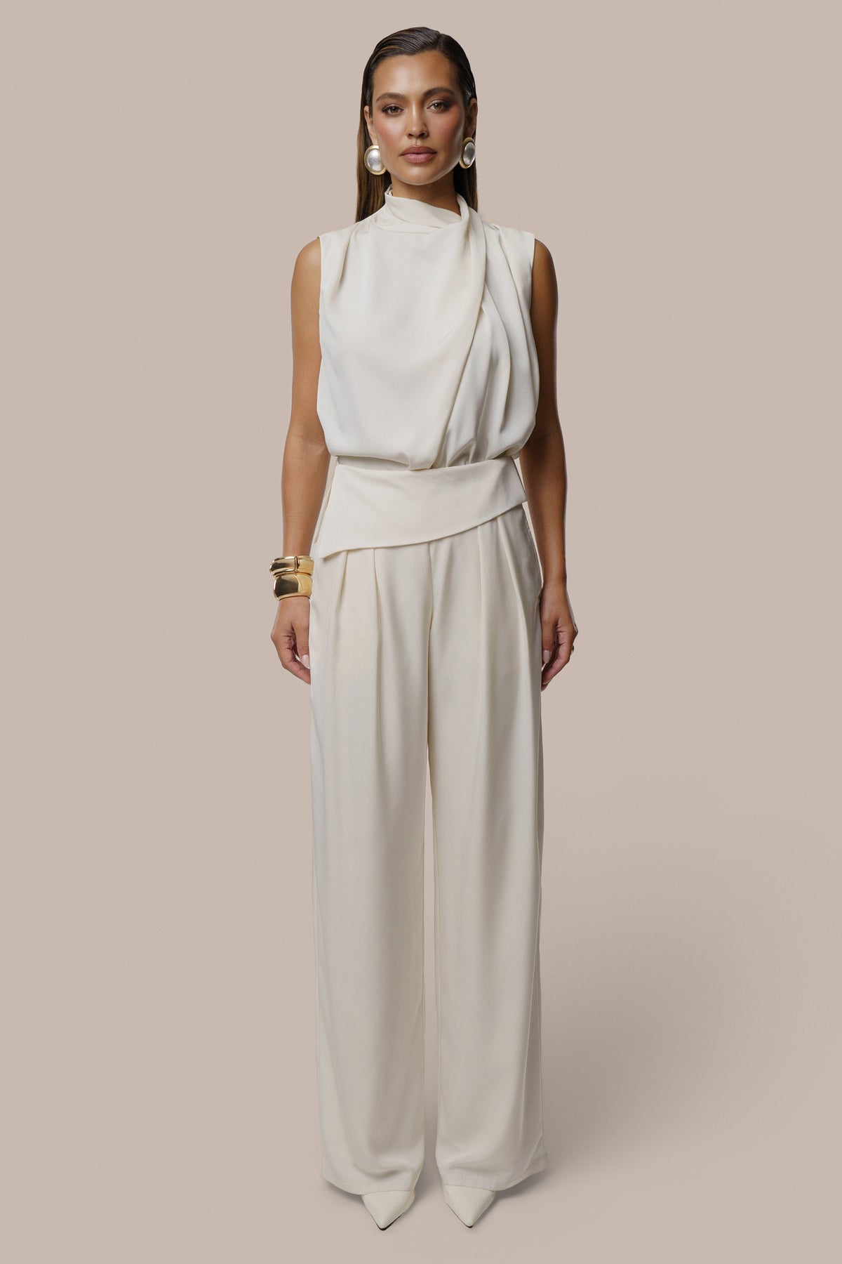 Ivory High Standards Drape Top - JLUXLABEL