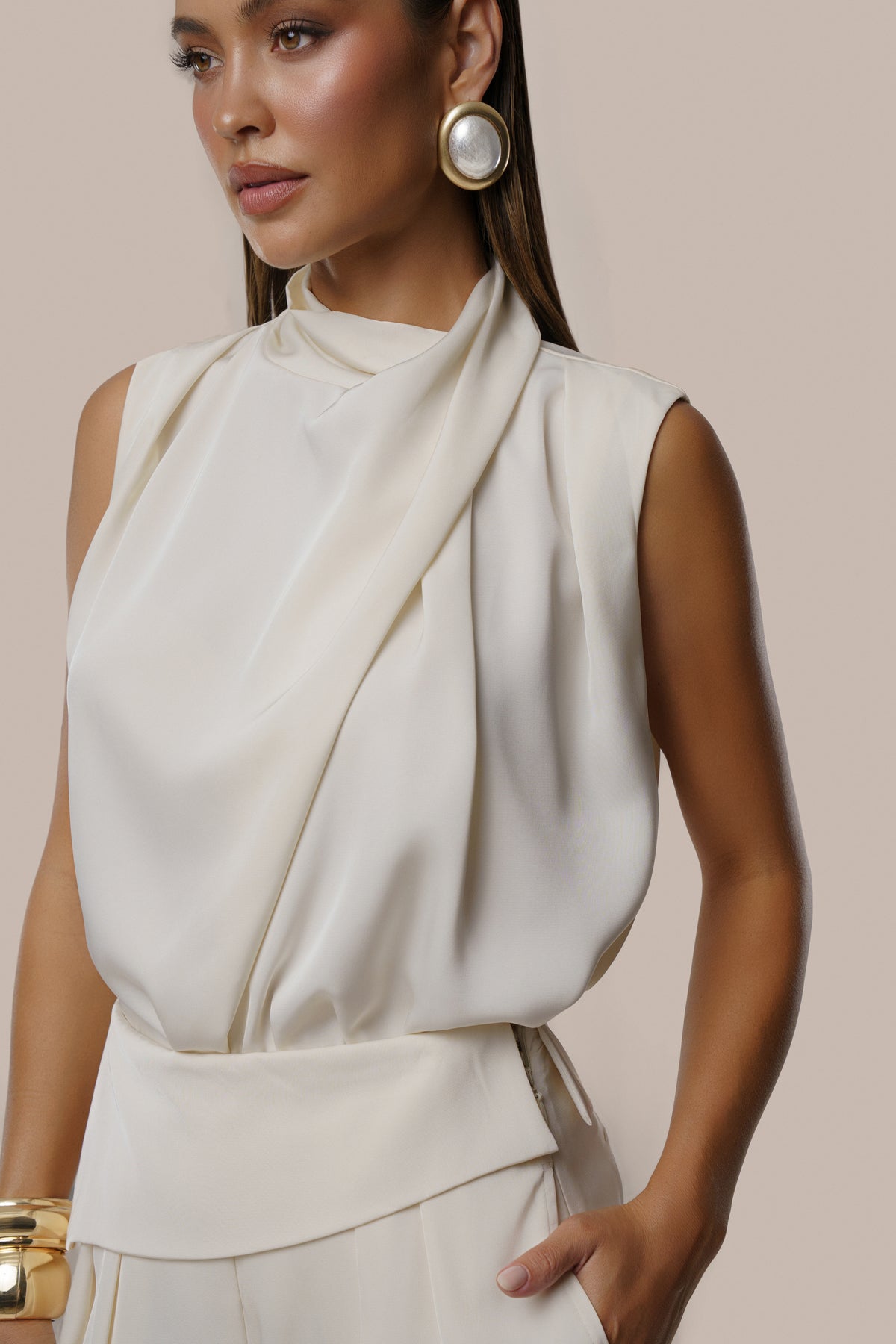 Ivory High Standards Drape Top - JLUXLABEL