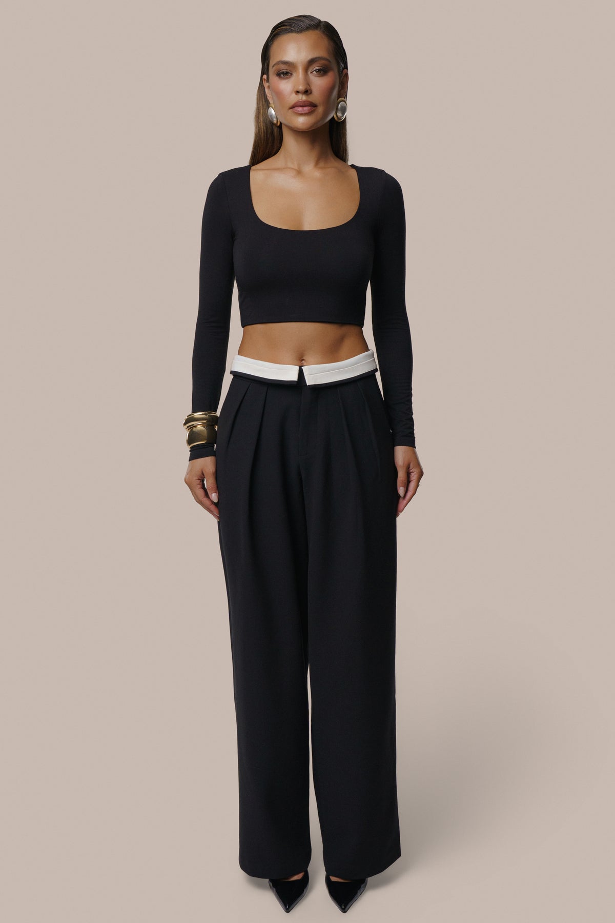 Black/Ivory Command Pleat Trouser