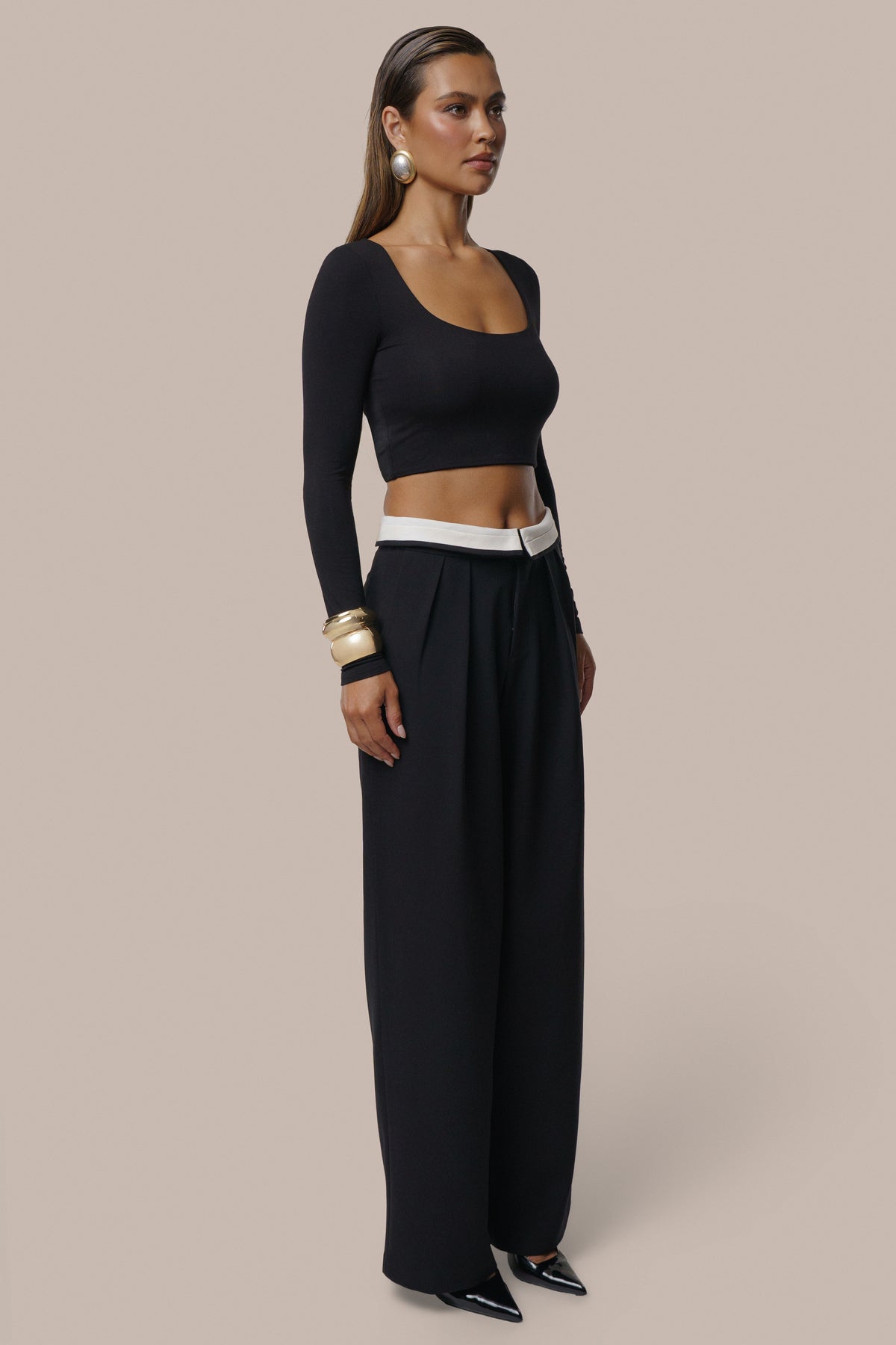 Black/Ivory Command Pleat Trouser