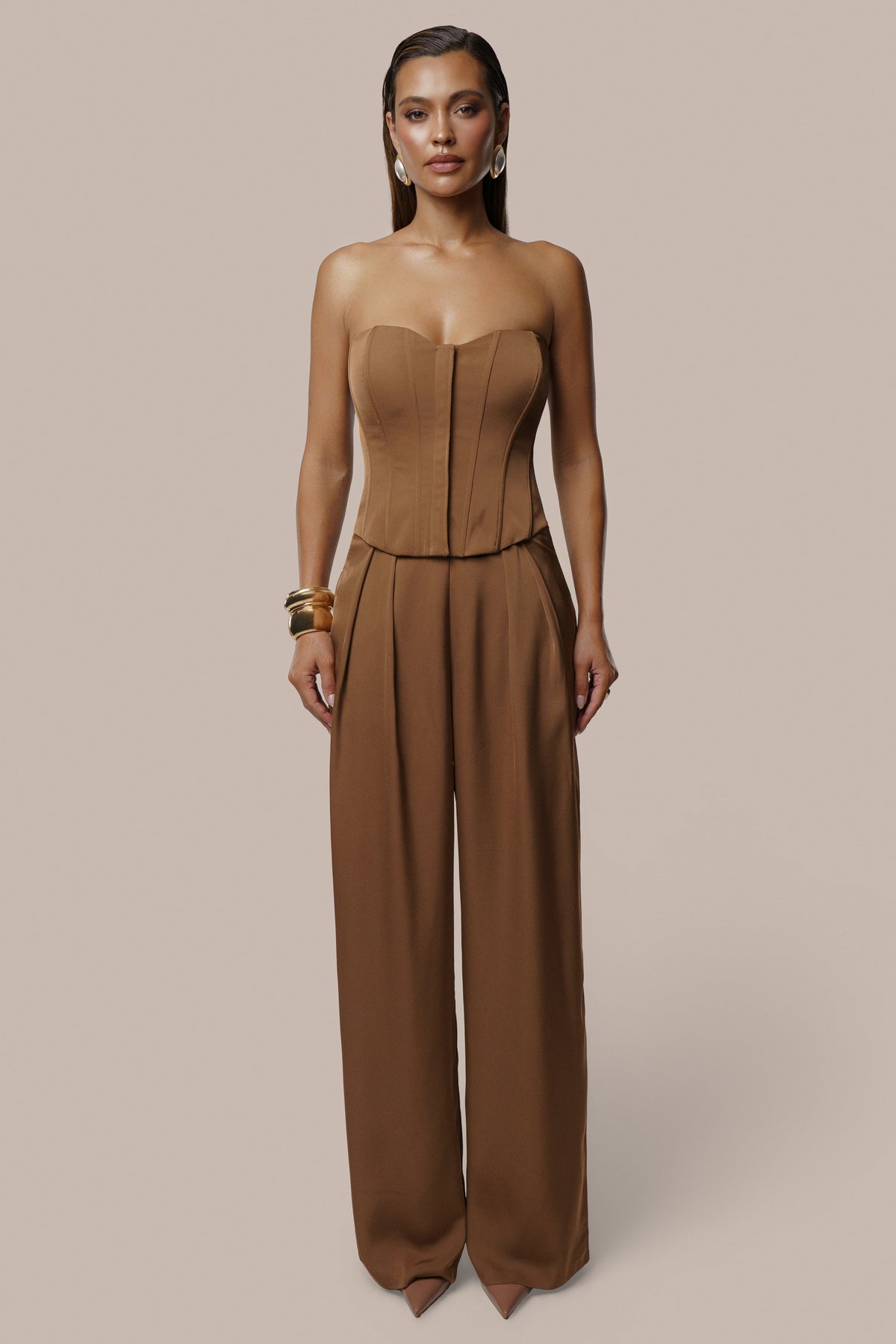 Brown Viv Satin Bustier Top