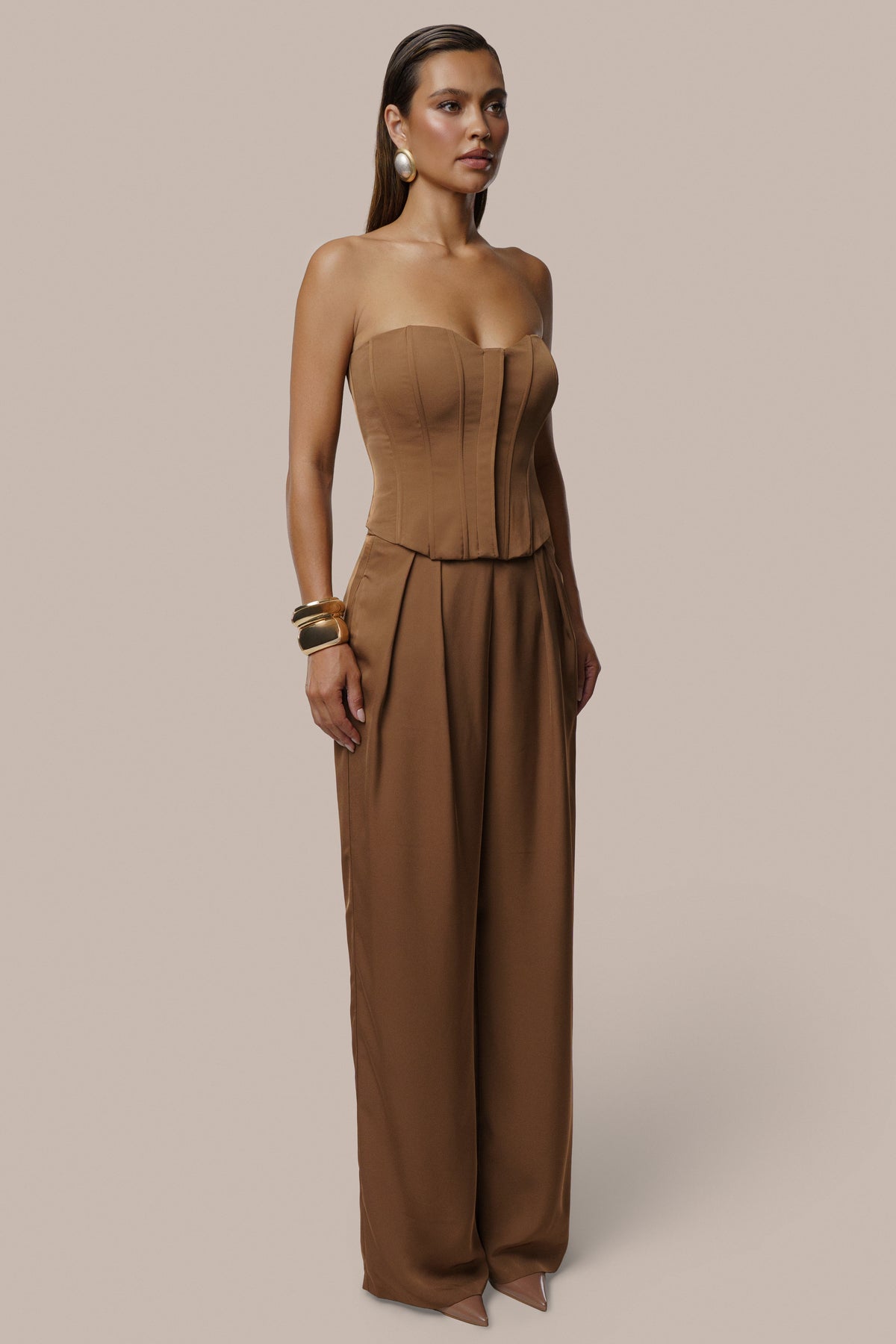 Brown Viv Satin Bustier Top