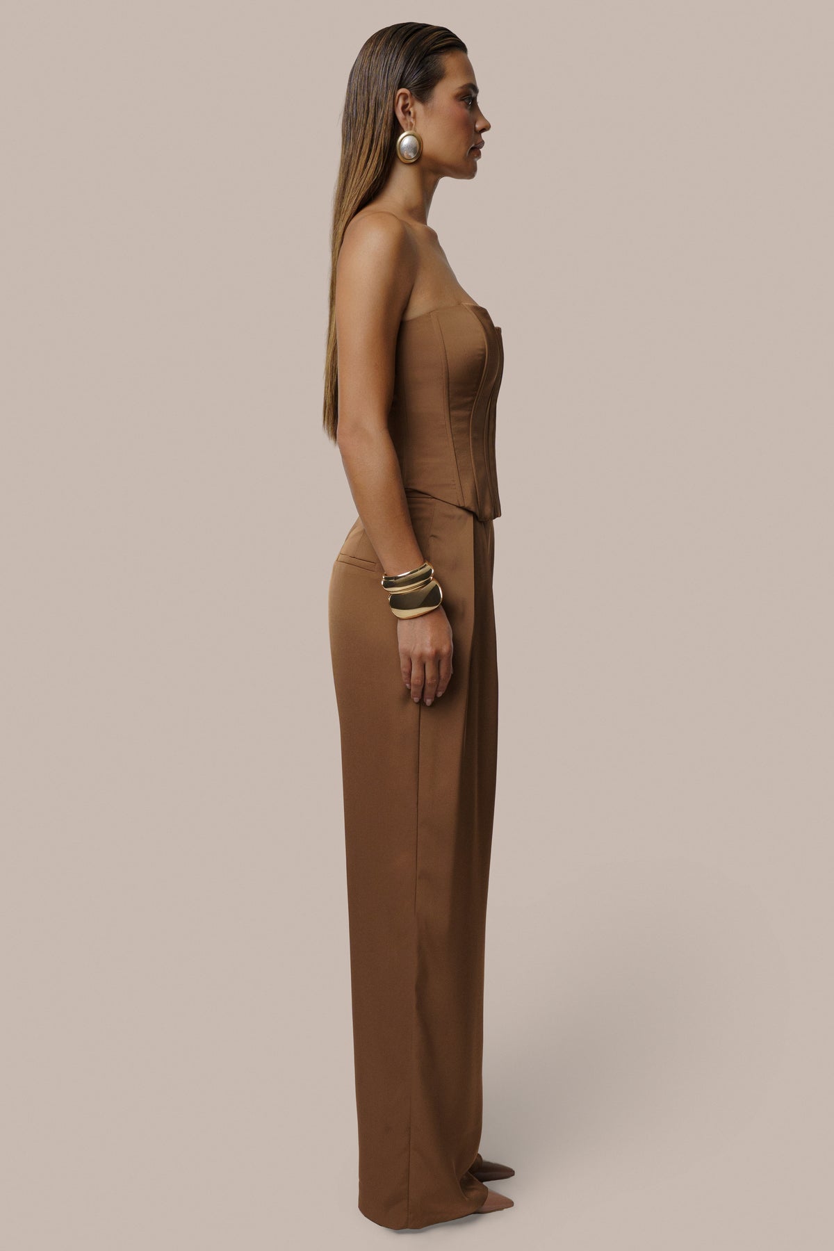 Brown Viv Satin Bustier Top