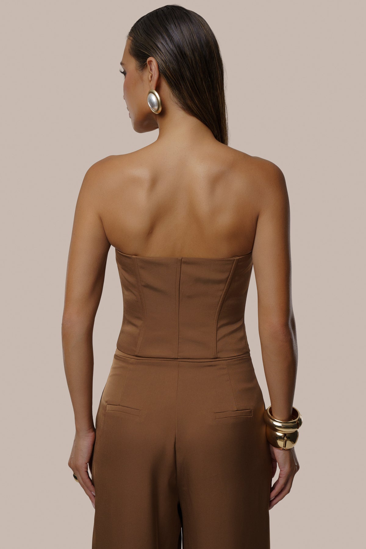 Brown Viv Satin Bustier Top