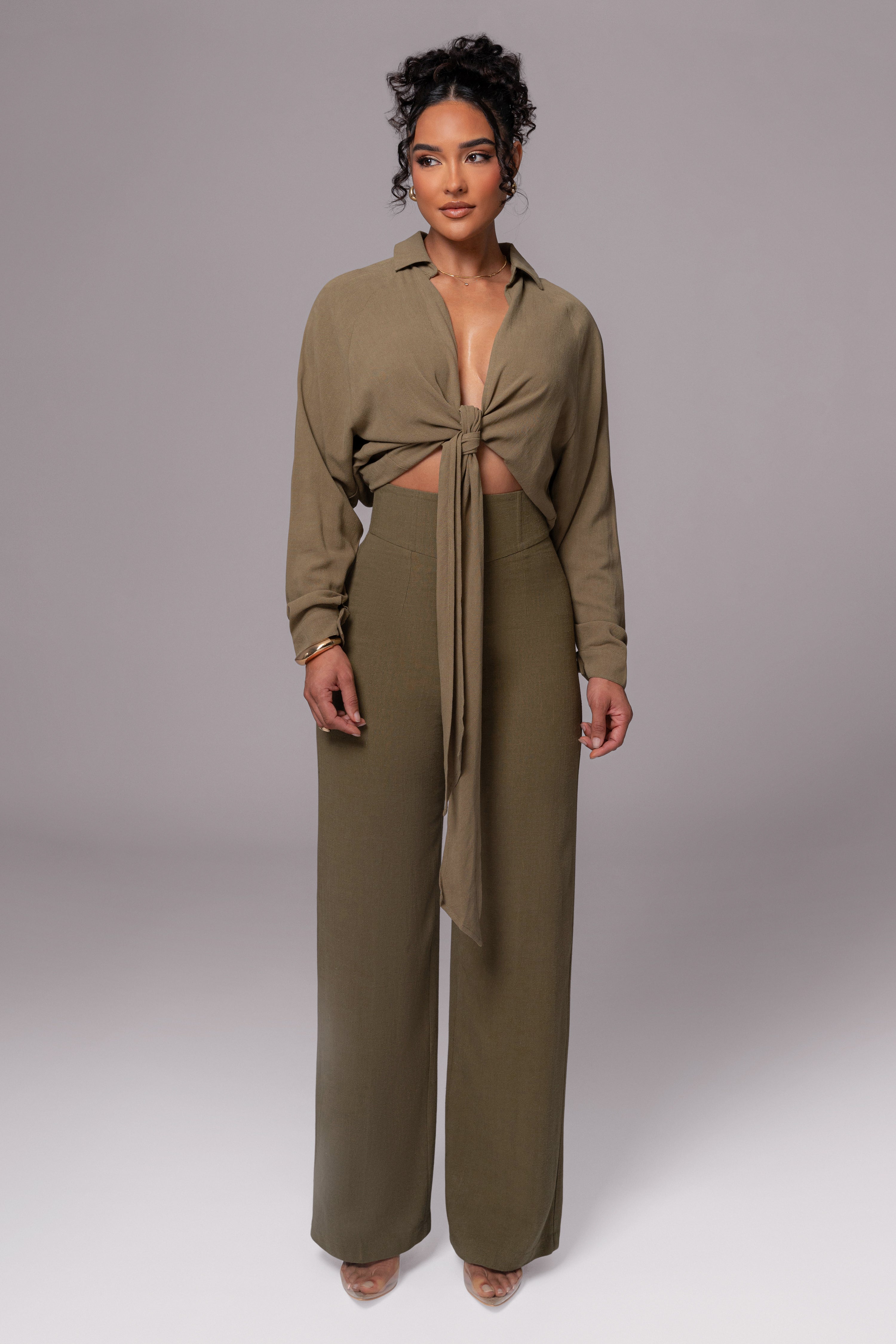 Olive Soho Front Tied Woven Top