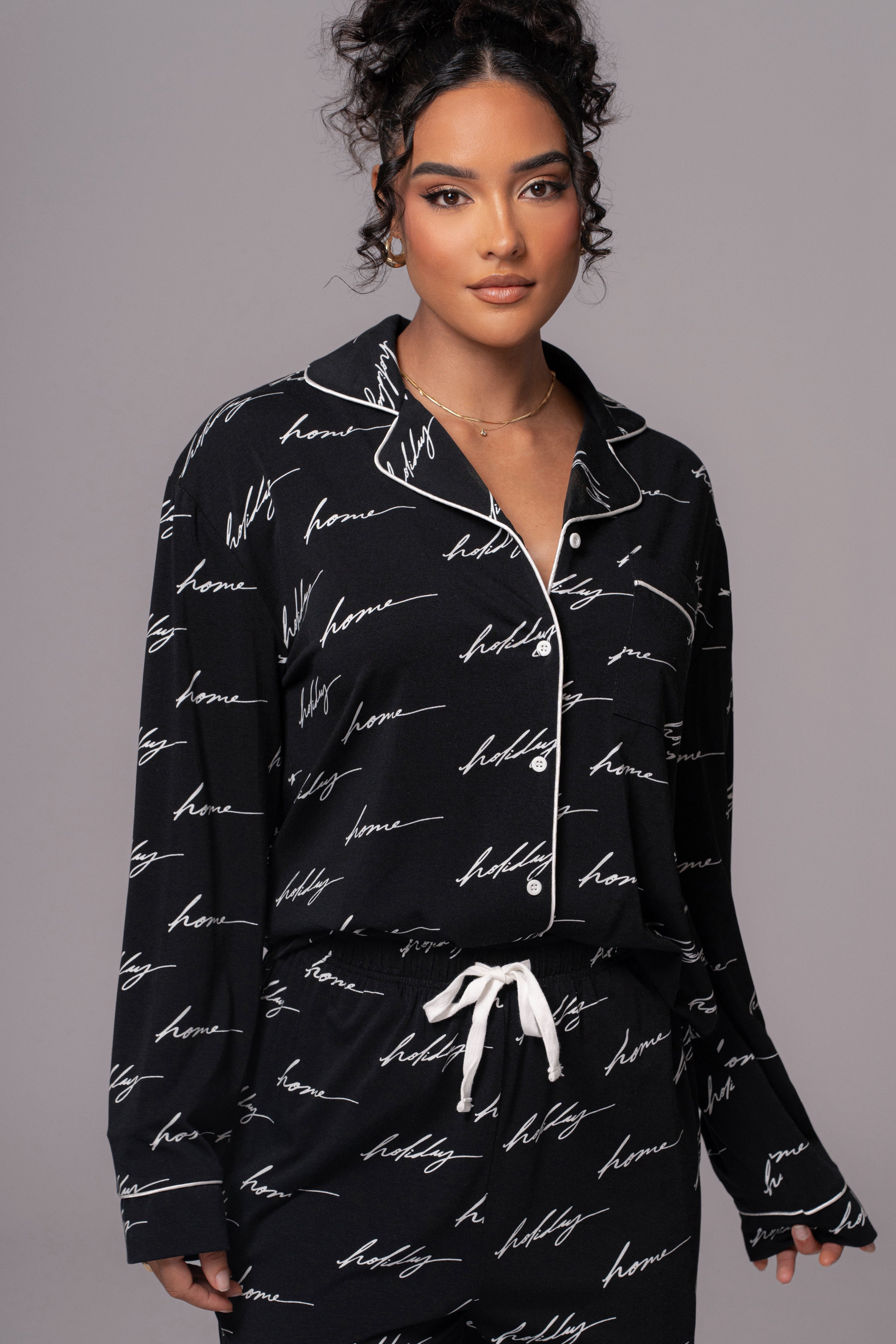 Black Home For The Holidays Adult Pajama Set - JLUXLABEL