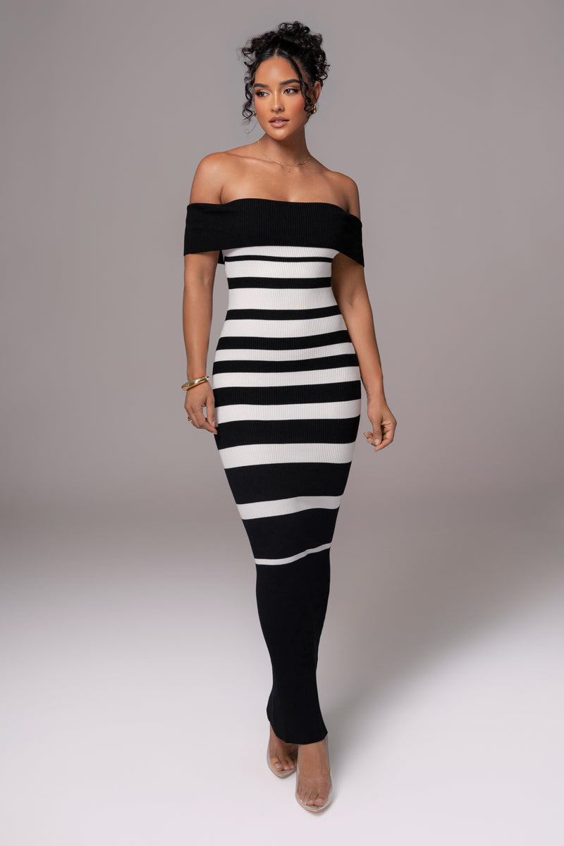 Black/Ivory Striped Custom Maxi Dress