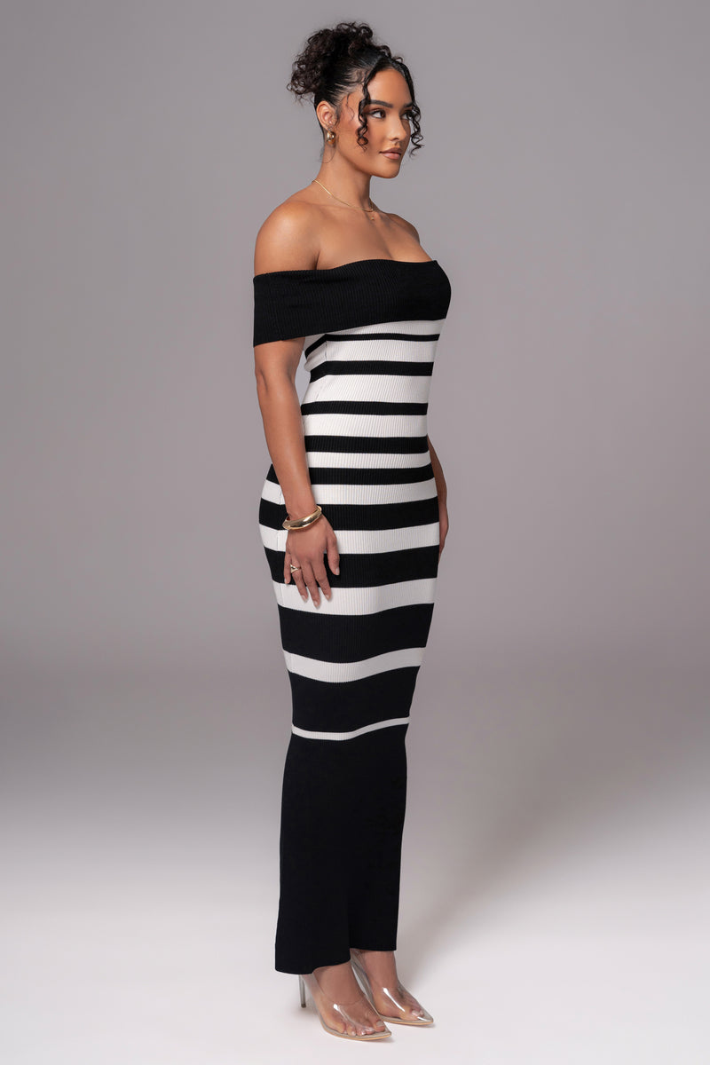 Black/Ivory Striped Custom Maxi Dress