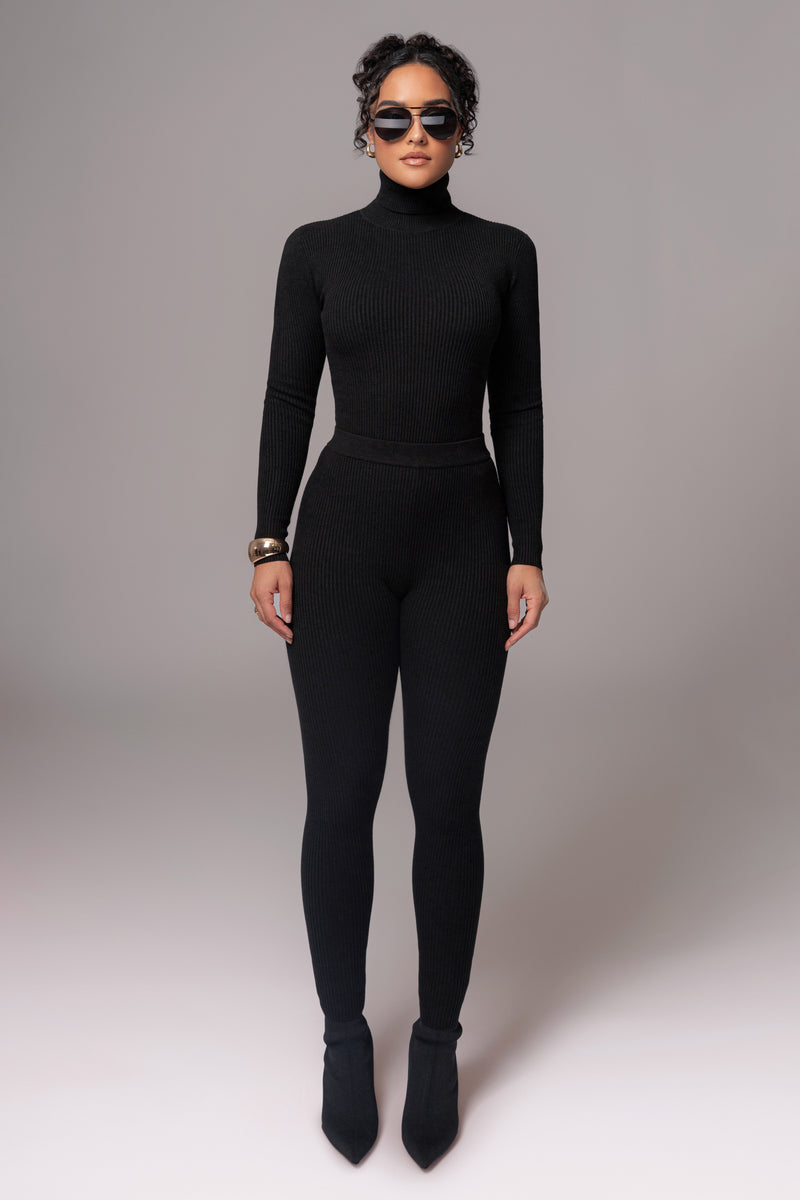 Black Naaya Ribbed Leggings