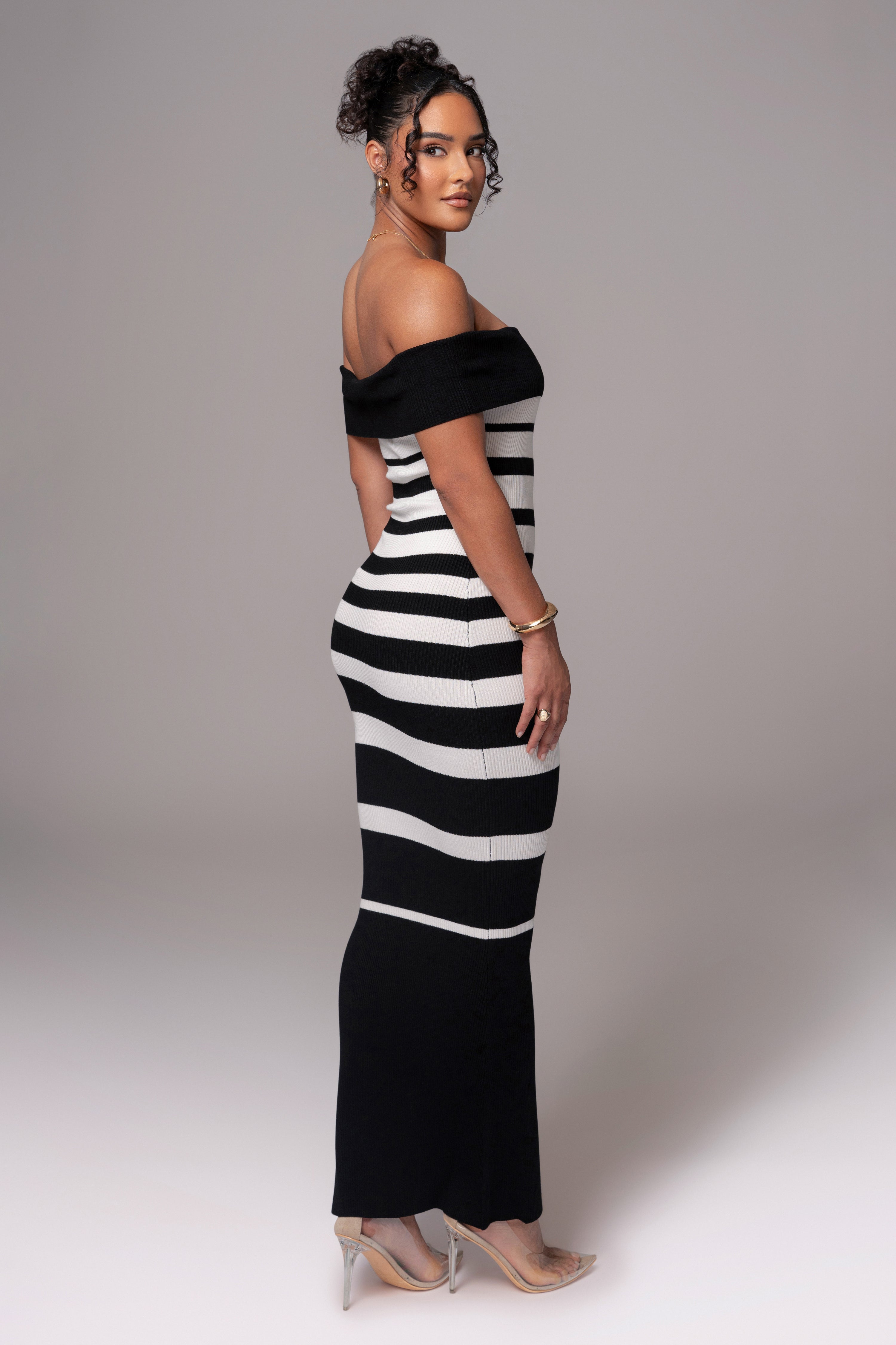 Black/Ivory Striped Custom  Maxi Dress