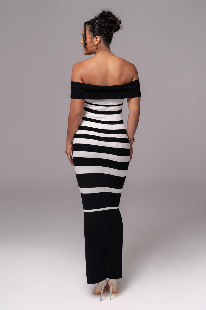 Black/Ivory Striped Custom Maxi Dress