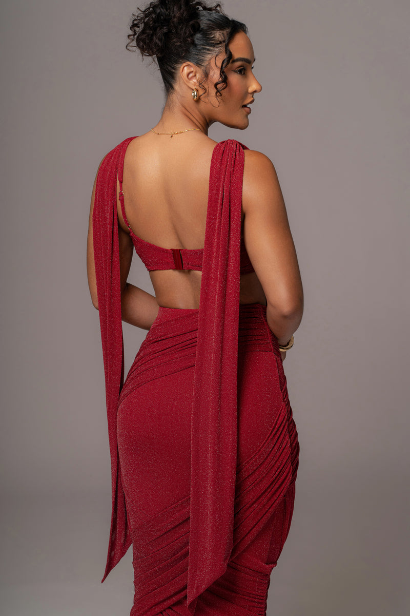 Red Divine Drape Skirt Set