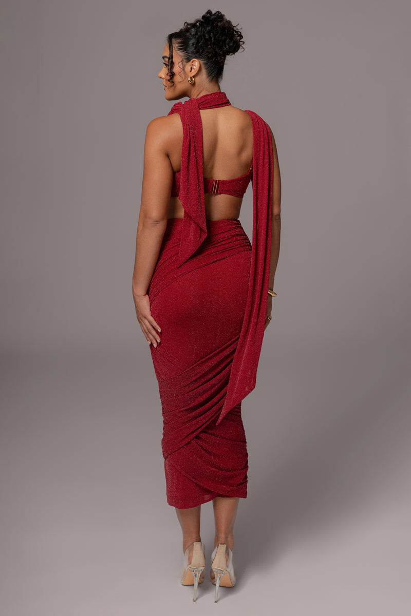 Red Divine Drape Skirt Set