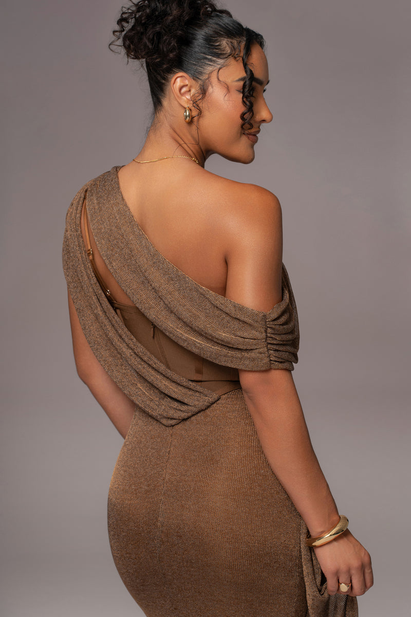 Bronze Metallic Celestina Draped Maxi Dress