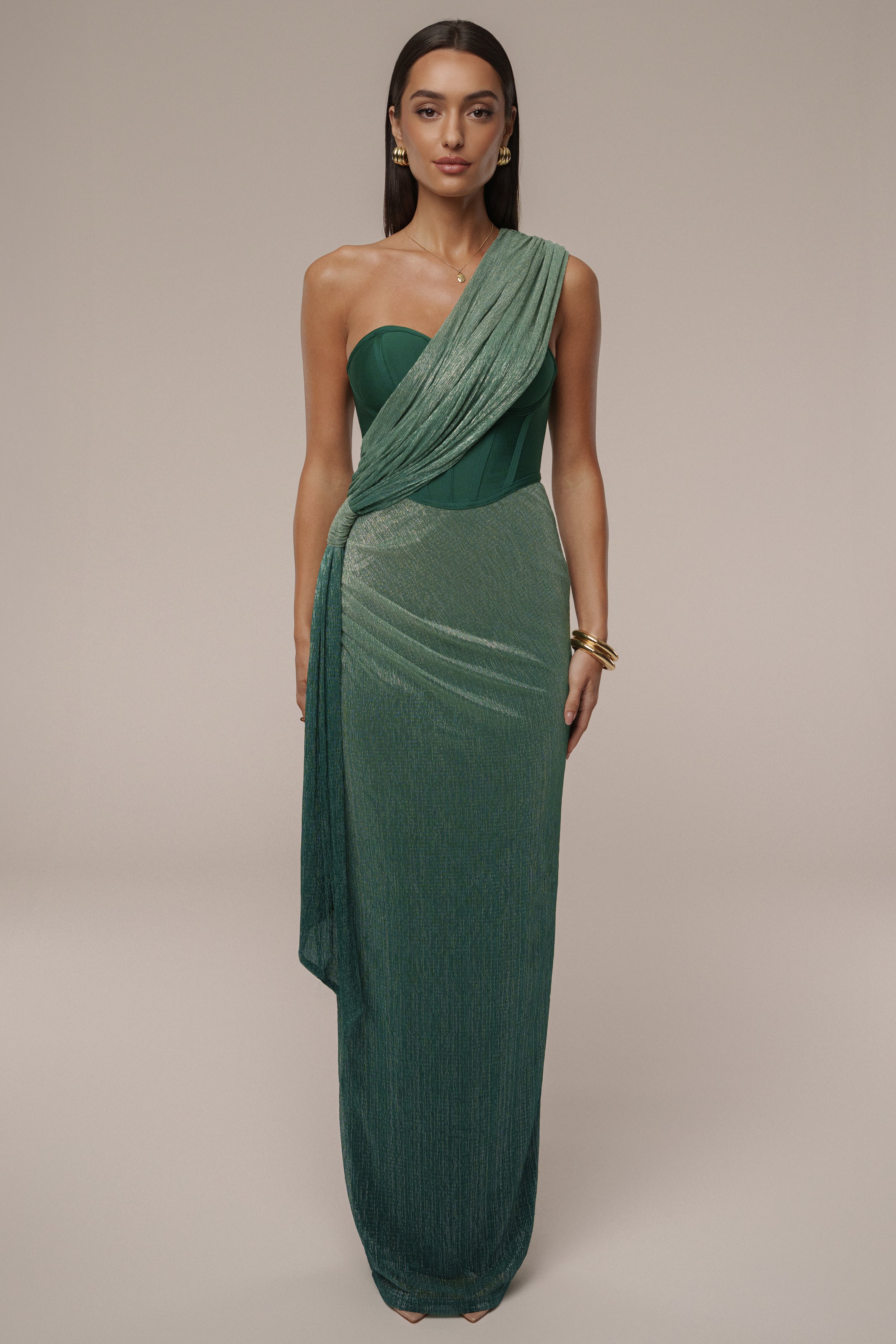 PRE-ORDER Green Celestina Draped Maxi Dress - JLUXLABEL