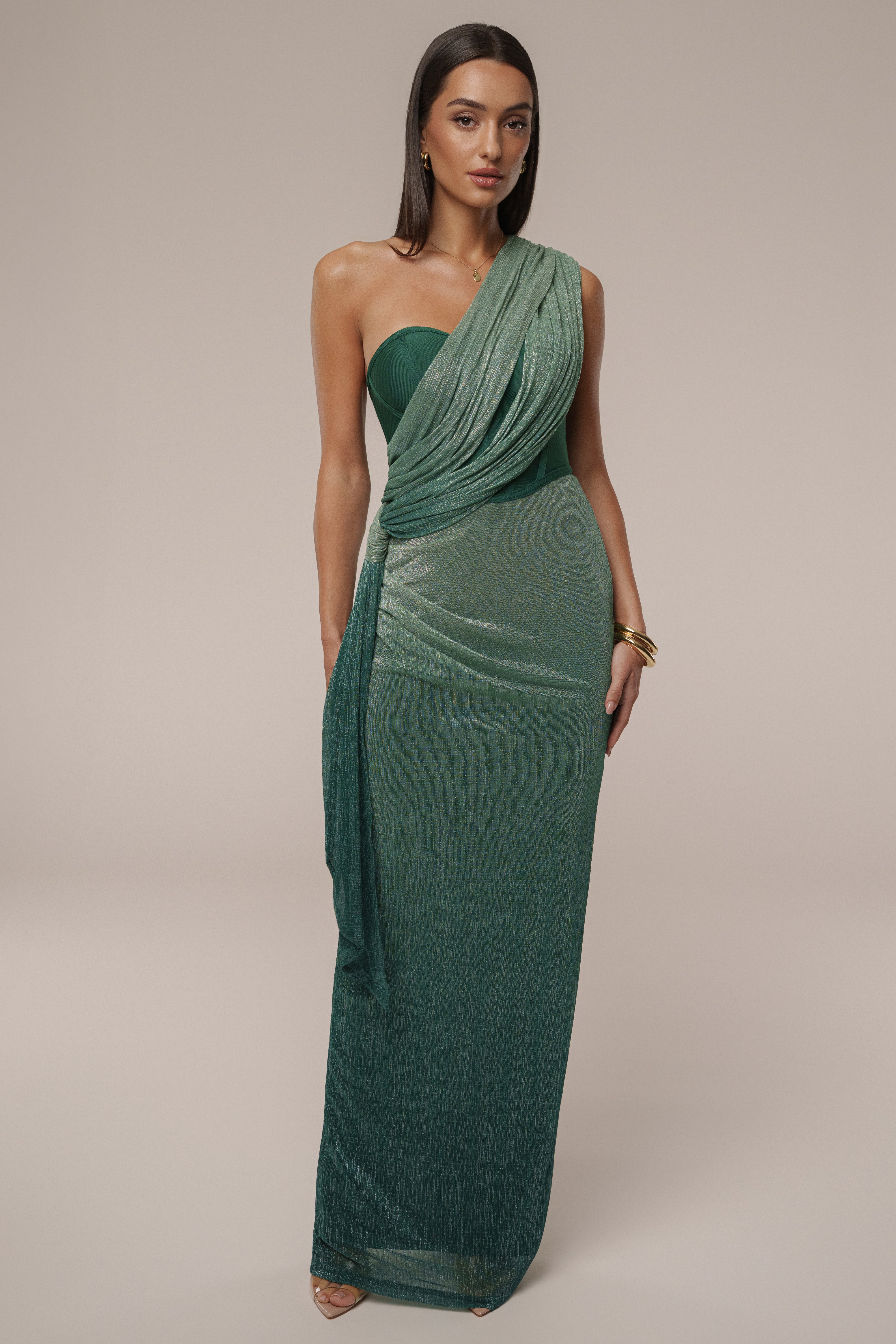 PRE-ORDER Green Celestina Draped Maxi Dress - JLUXLABEL