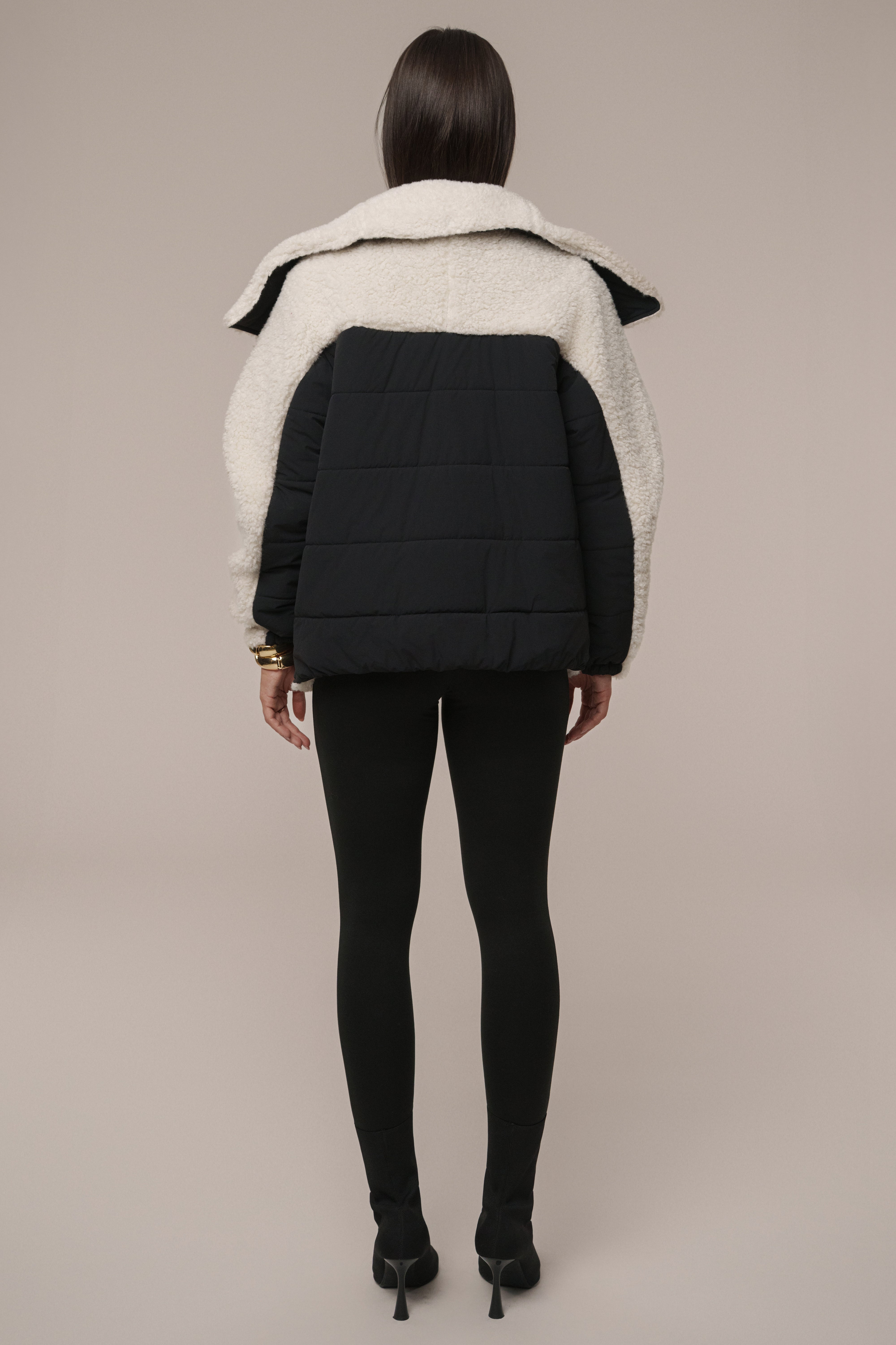Black/Ivory Contrast Sherpa Jacket - JLUXLABEL