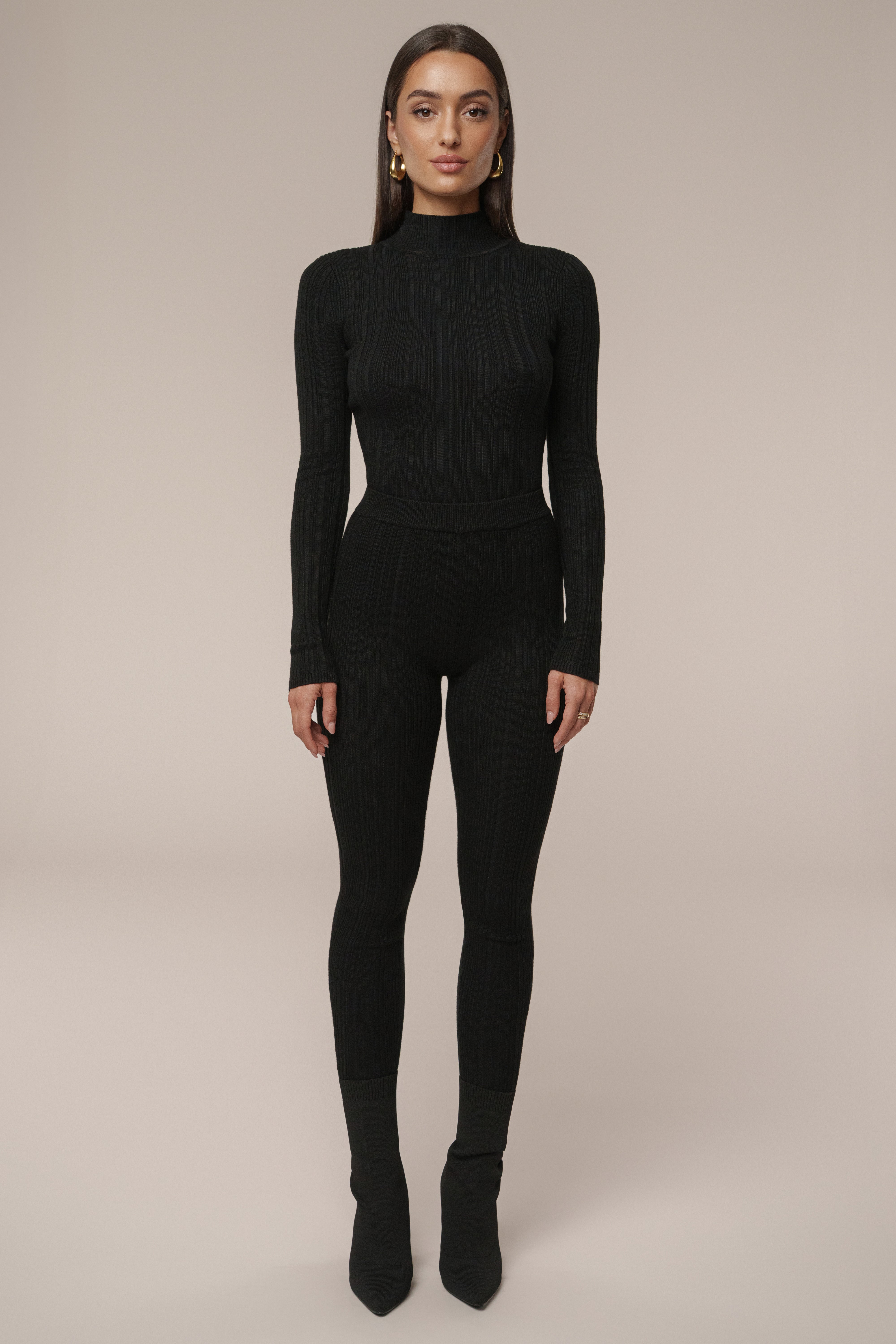 Black Ribbed Mock Neck Top - JLUXLABEL