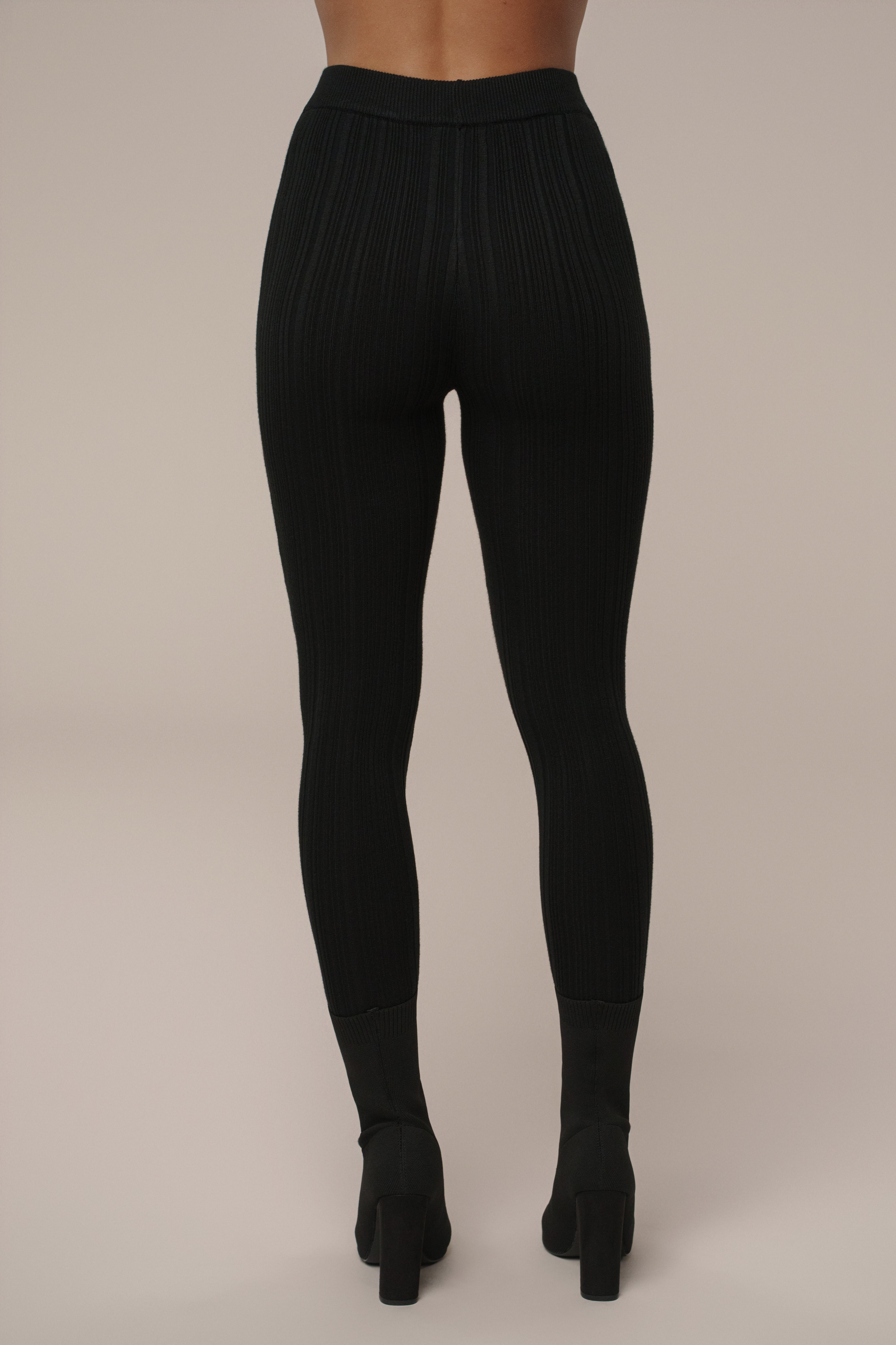 Black Ribbed High Waist Leggings - JLUXLABEL