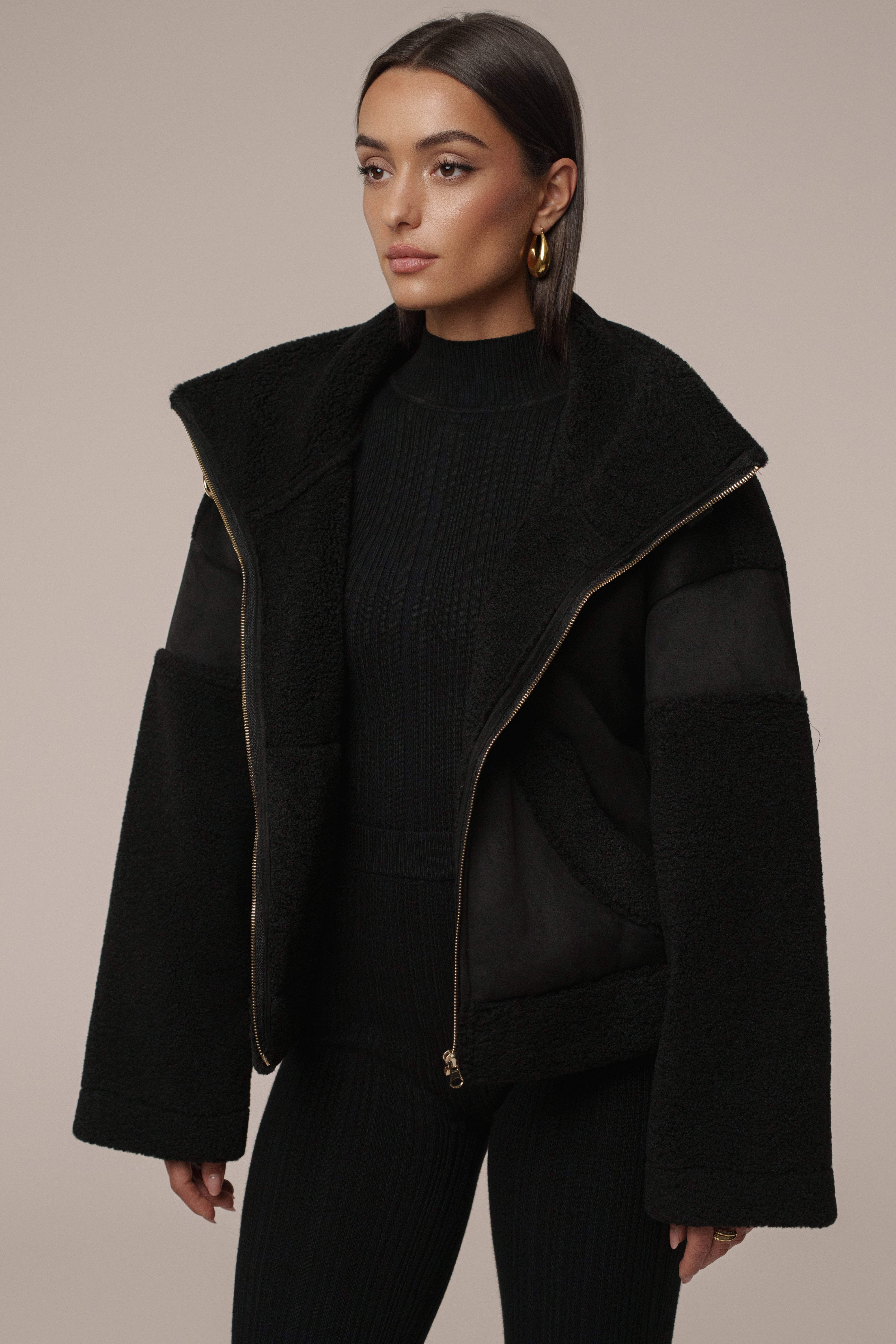 Black Suede And Sherpa Jacket