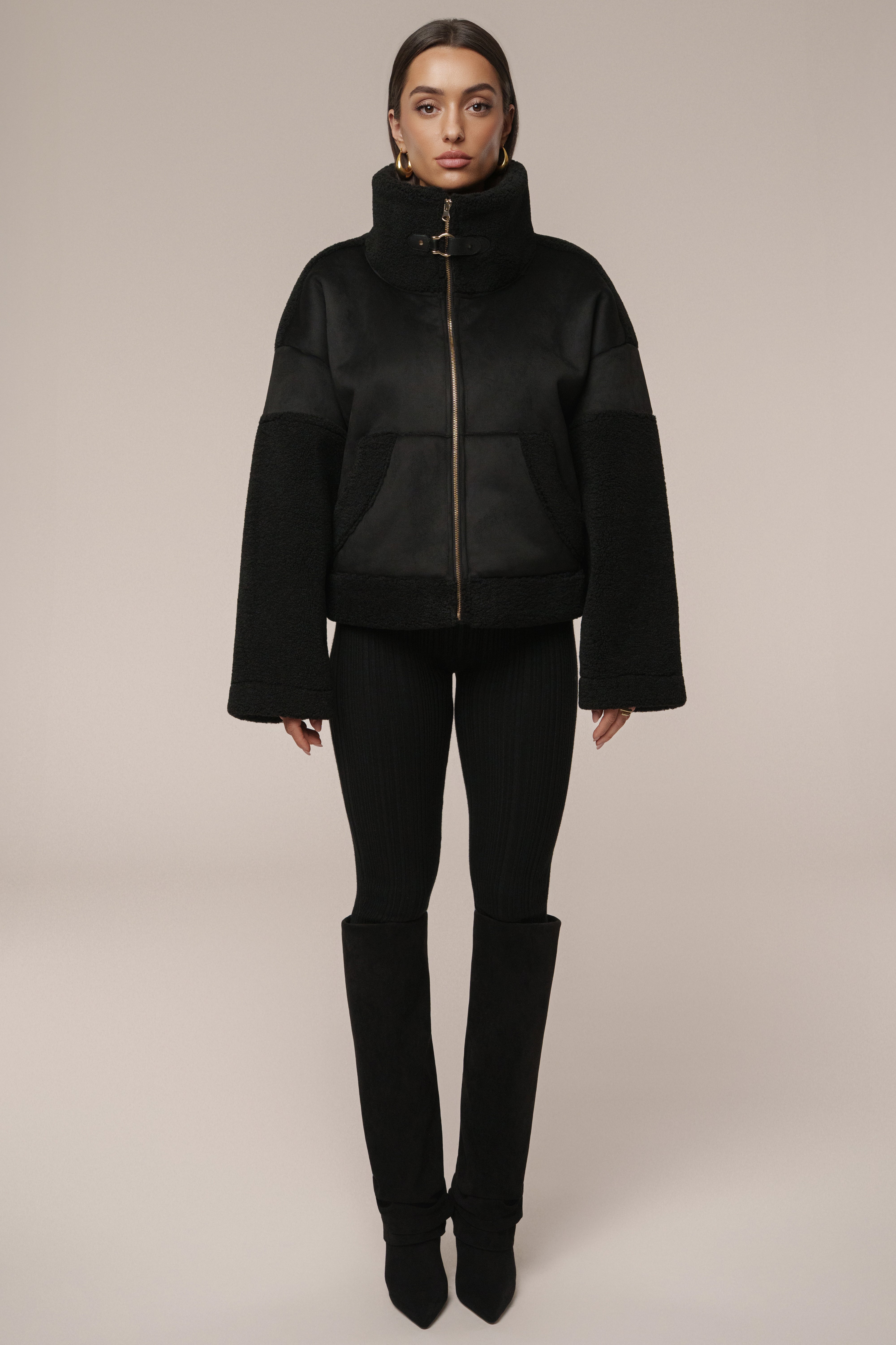 Black Suede And Sherpa Jacket