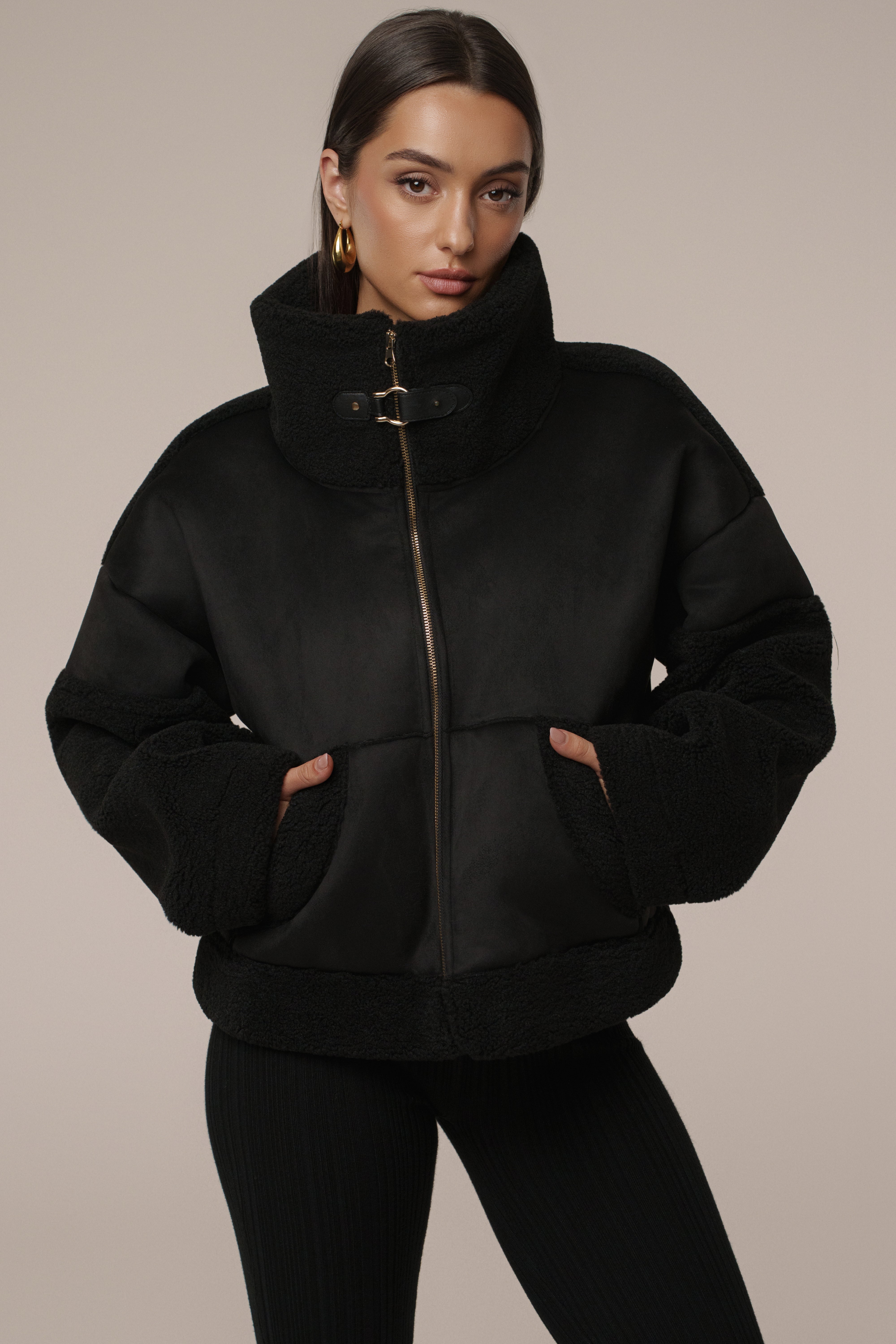 Black Suede And Sherpa Jacket