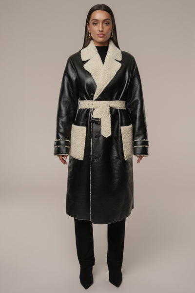 Black/Ivory Sherpa And Faux Leather Coat