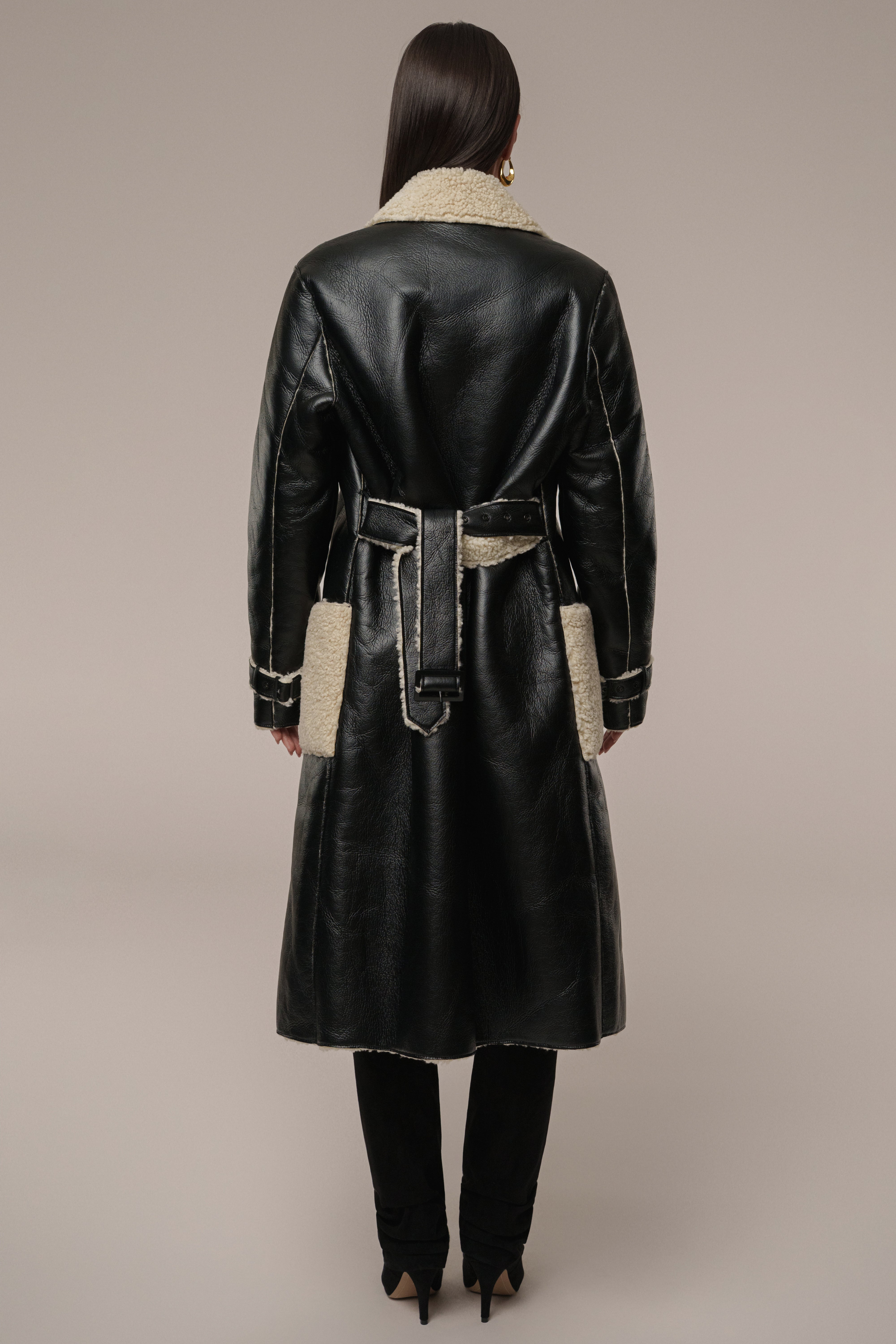 Black/Ivory Sherpa And Faux Leather Coat