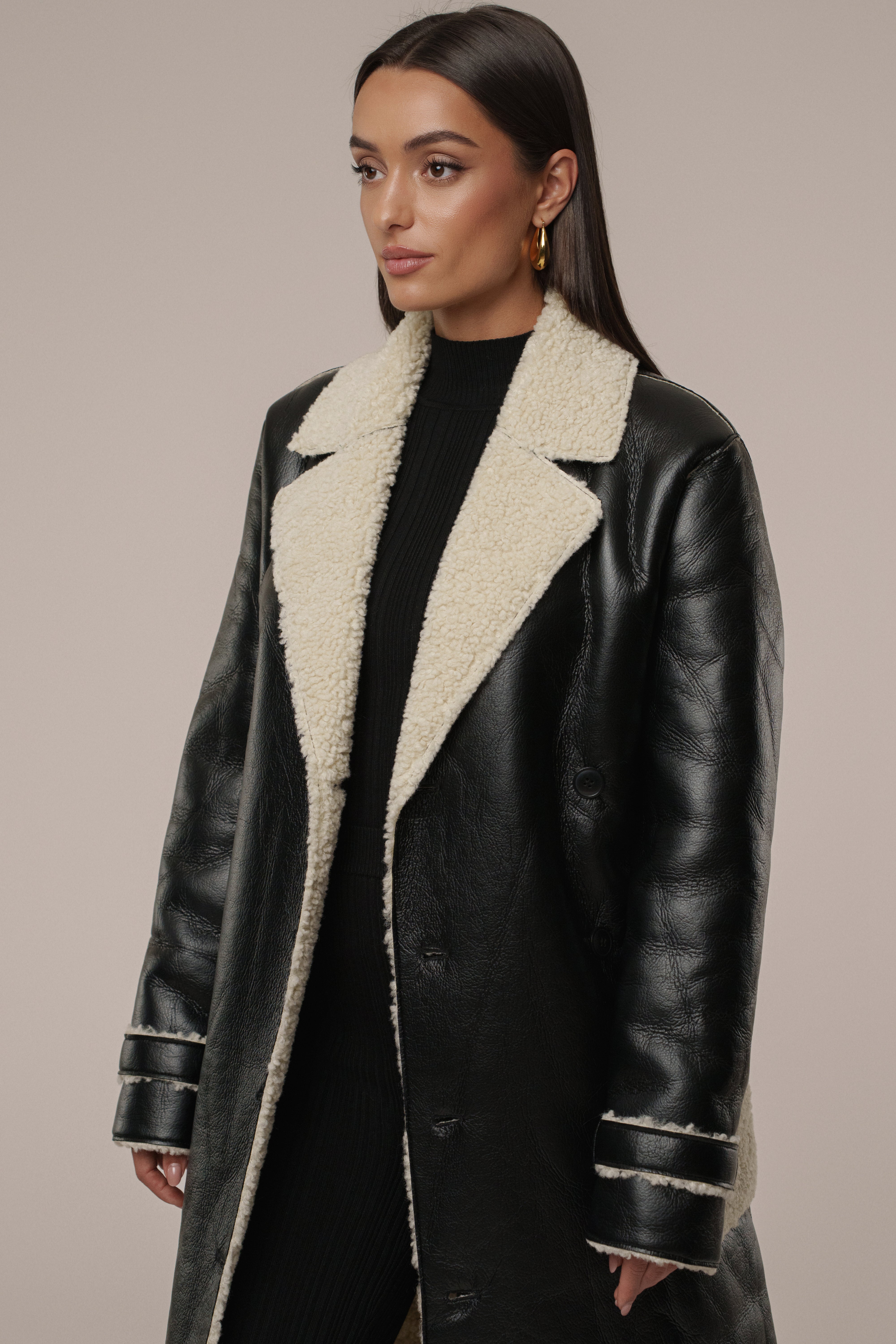 Iviocer Sherpa Jacket Faux Fur Coat Women Fluffy Jacket Fleece C 並行輸入品 Ivory Sherpa Jacket with Faux Leather \u2013 Belamour Boutique Co