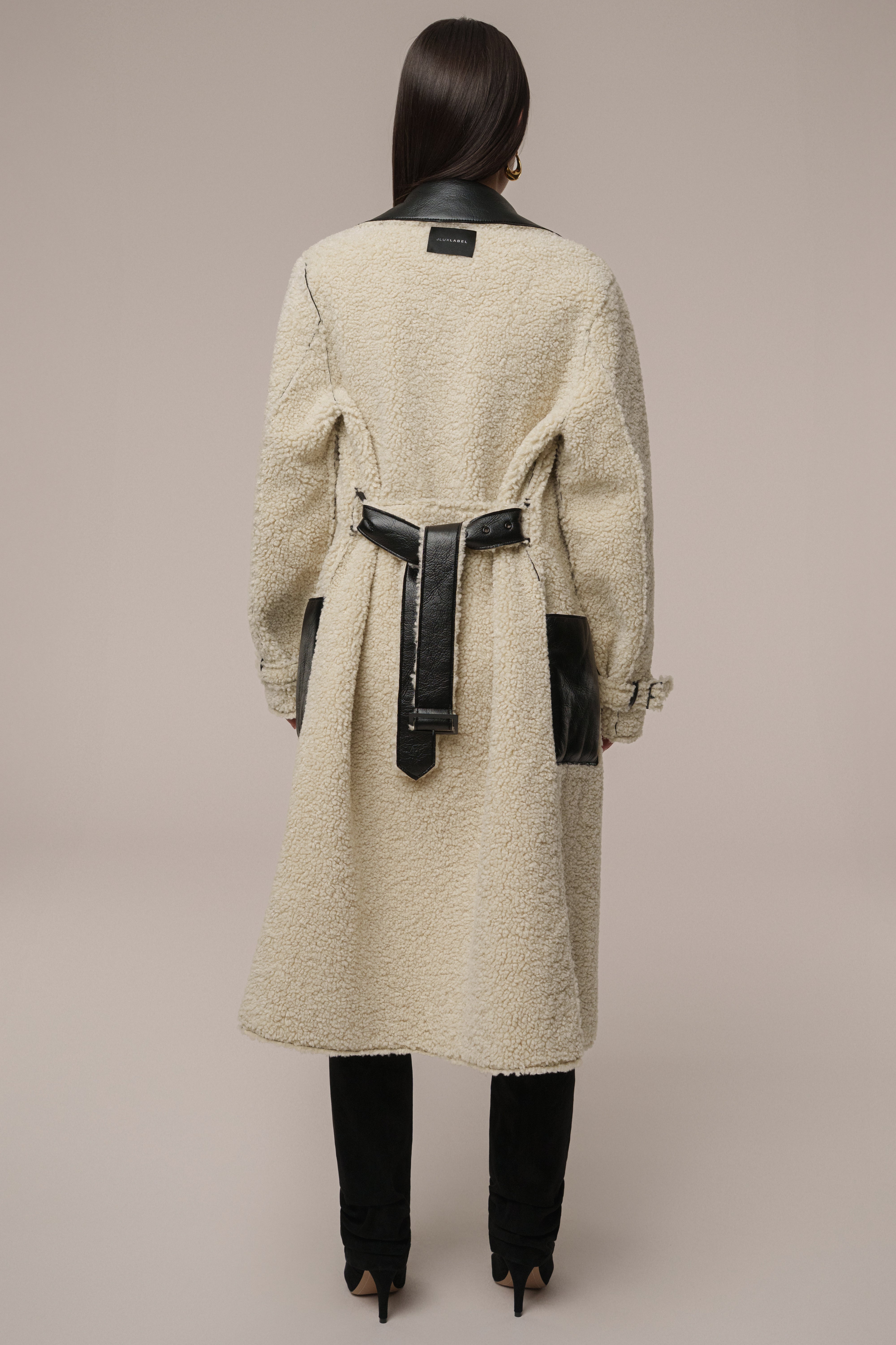 Black/Ivory Sherpa And Faux Leather Coat