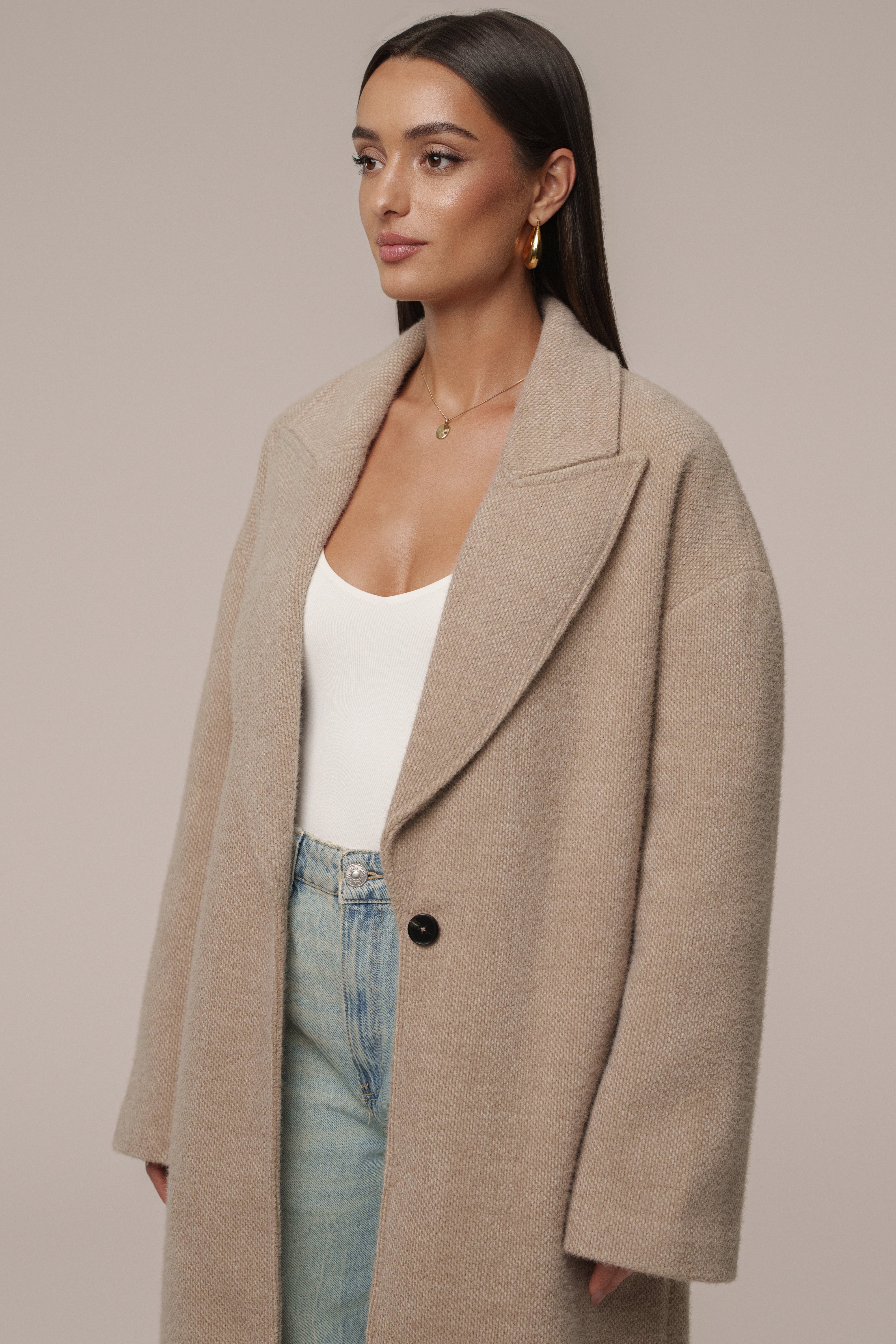 Sand Dion Oversized Coat - JLUXLABEL