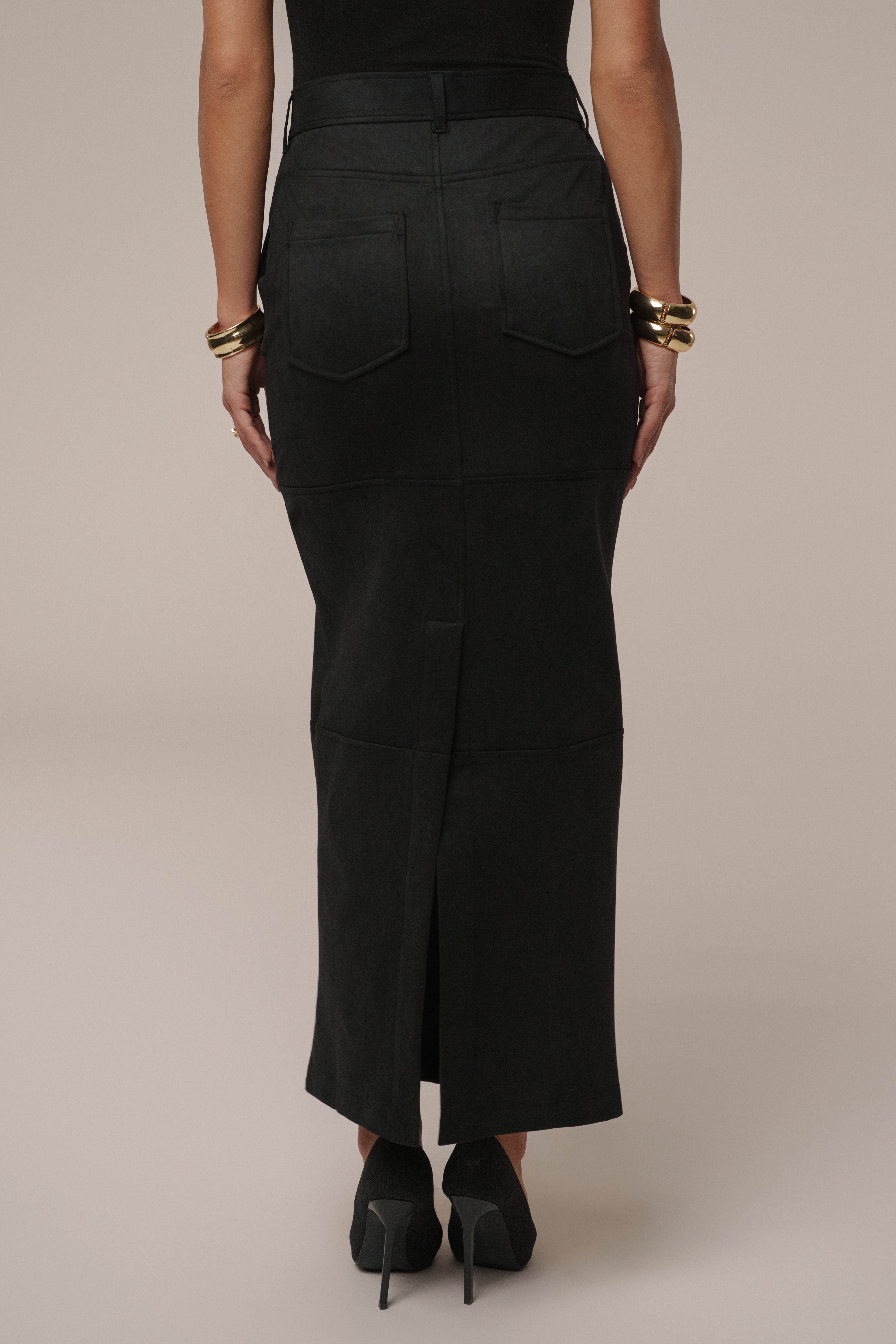 Black Joy Suede Maxi Skirt - JLUXLABEL