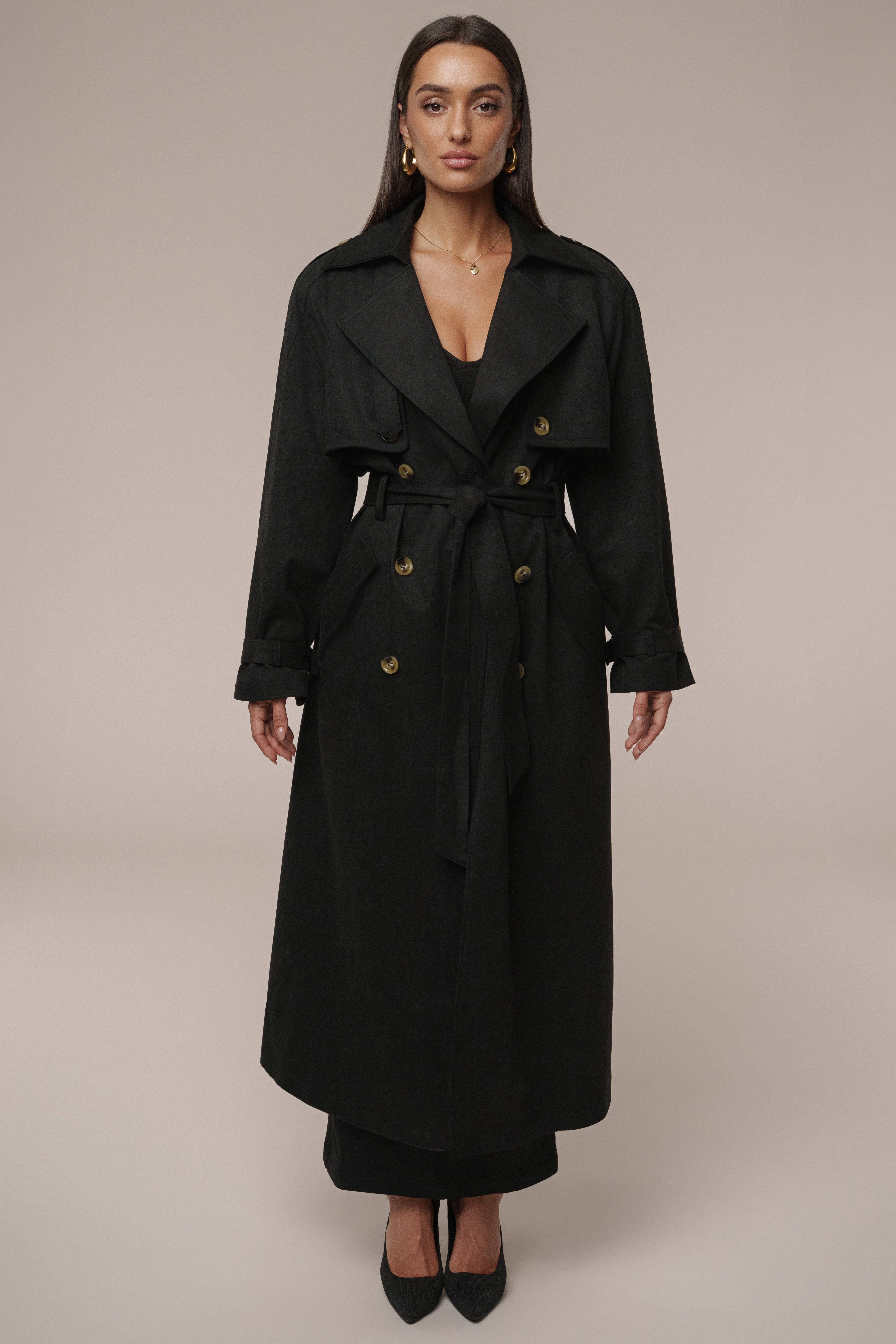 Black Elite Suede Coat - JLUXLABEL