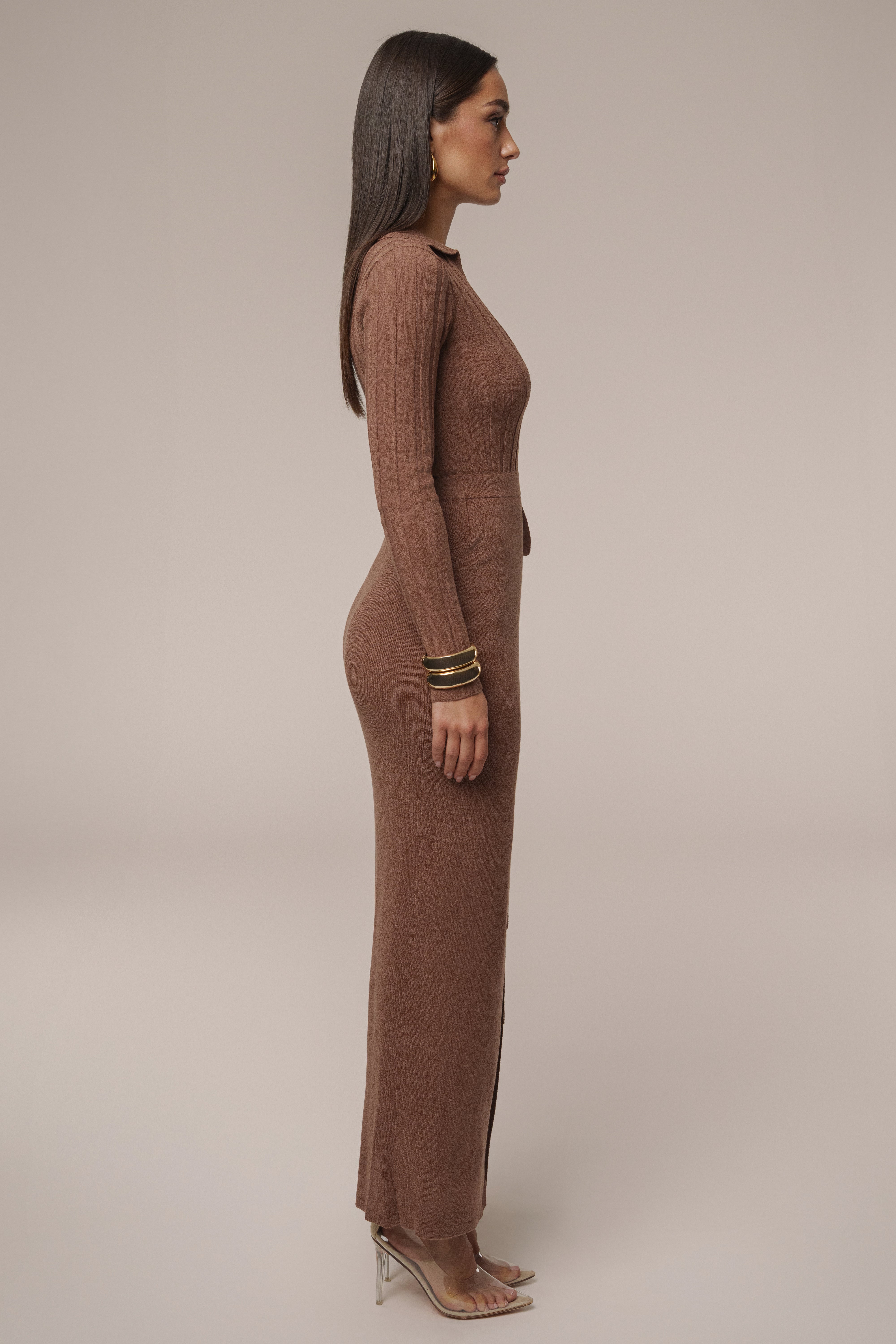 Chocolate Emma Knit Maxi Dress - JLUXLABEL