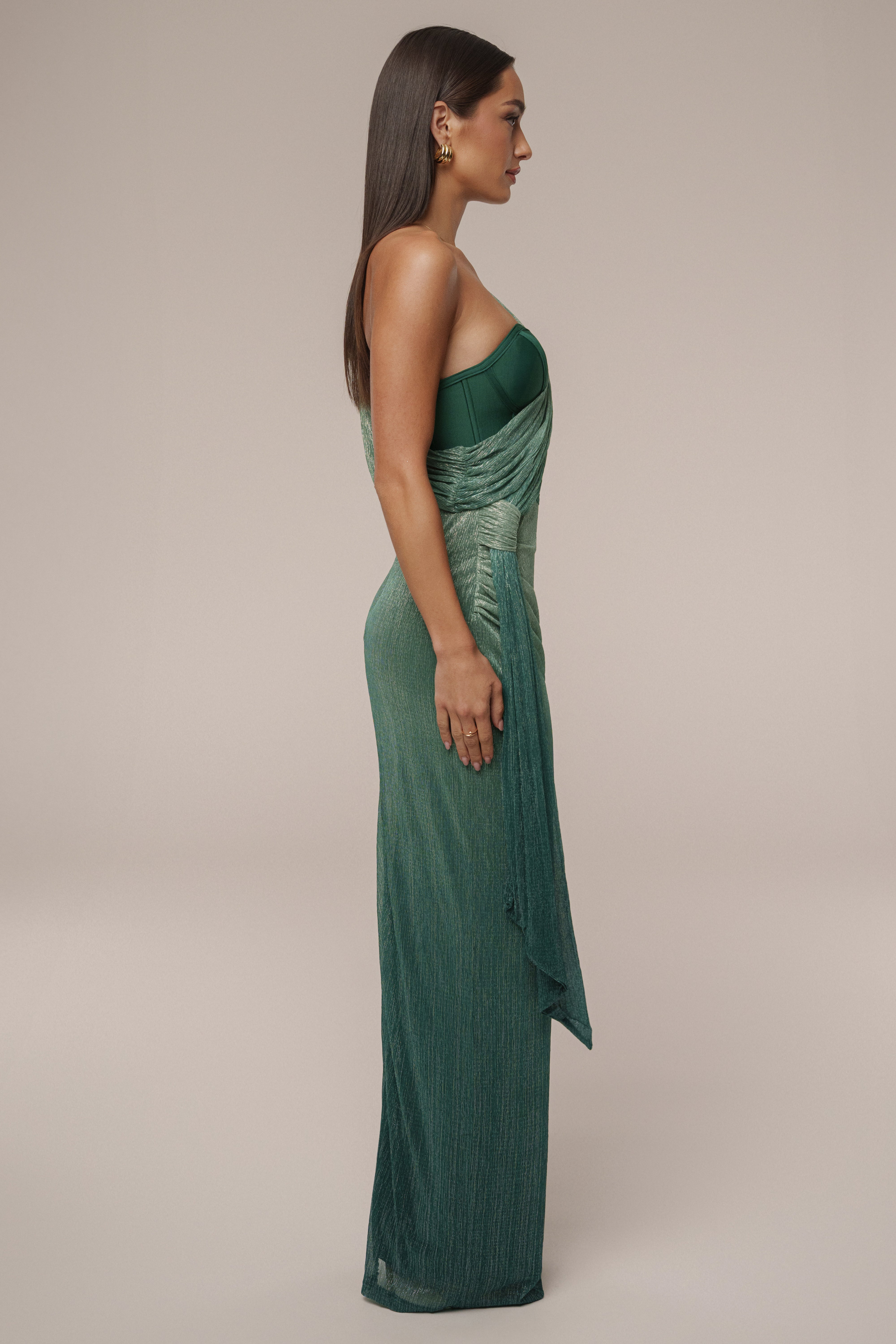 PRE-ORDER Green Celestina Draped Maxi Dress - JLUXLABEL