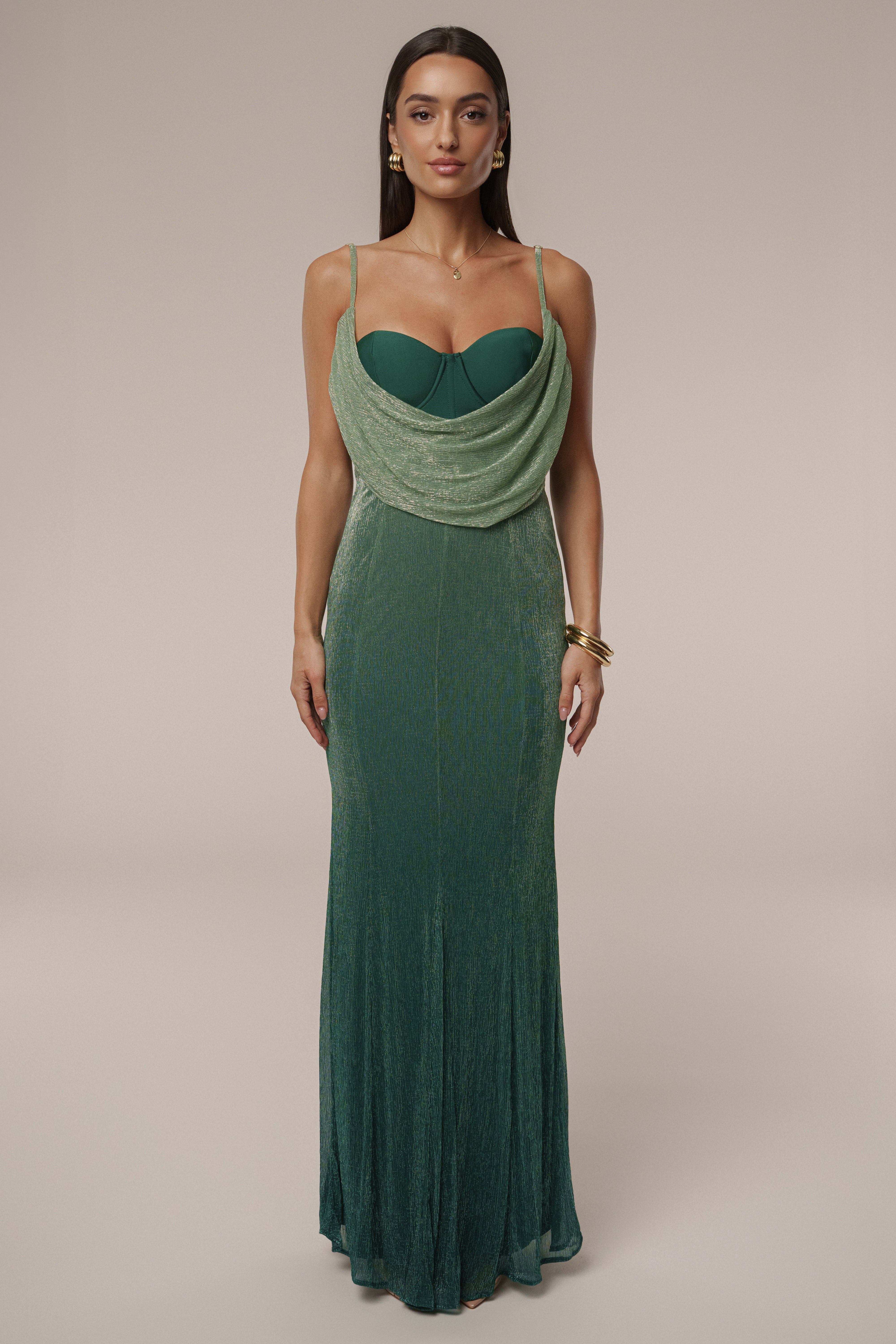 Green Shimmery Nights Maxi Dress - JLUXLABEL
