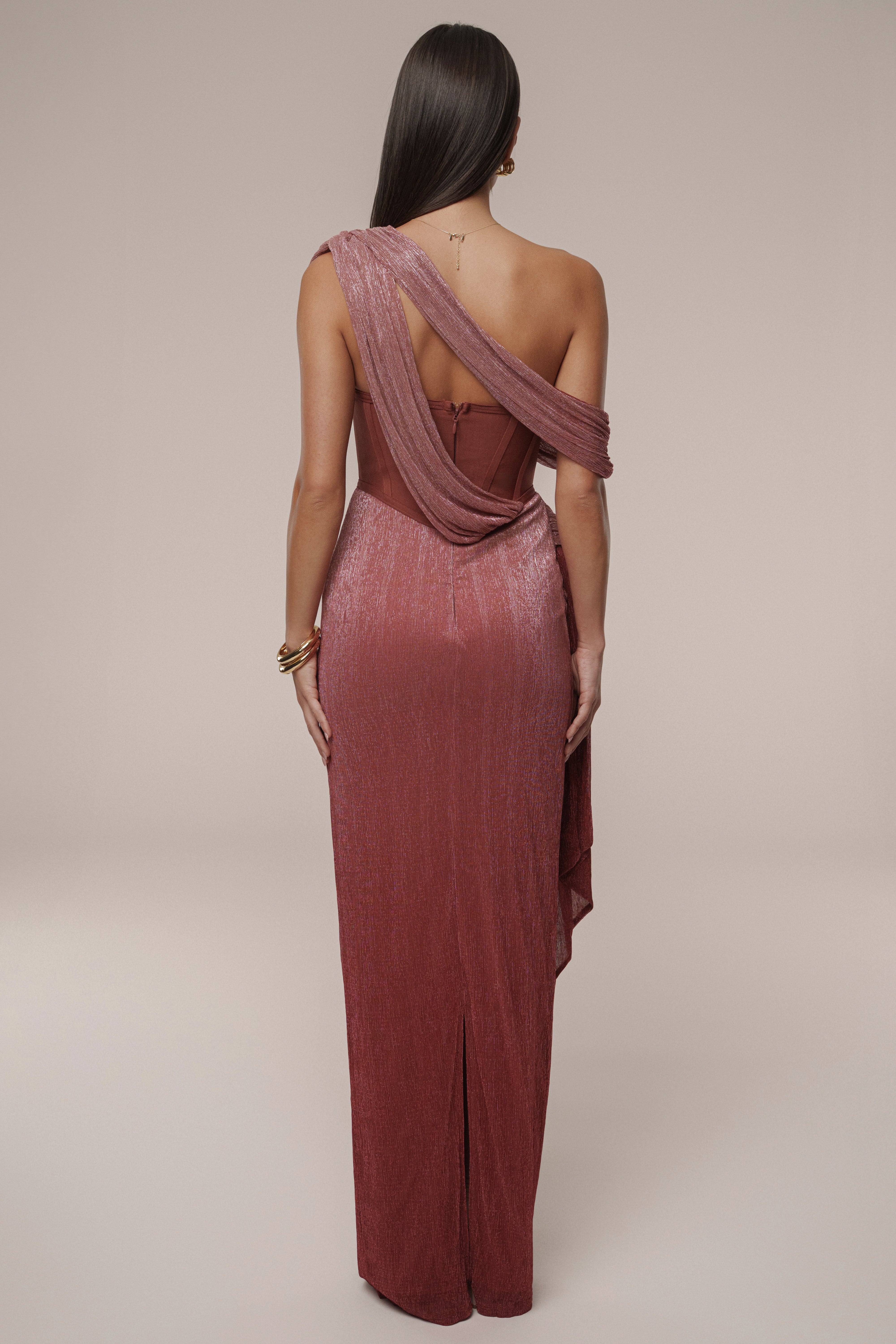 Red Celestina Draped Maxi Dress - JLUXLABEL