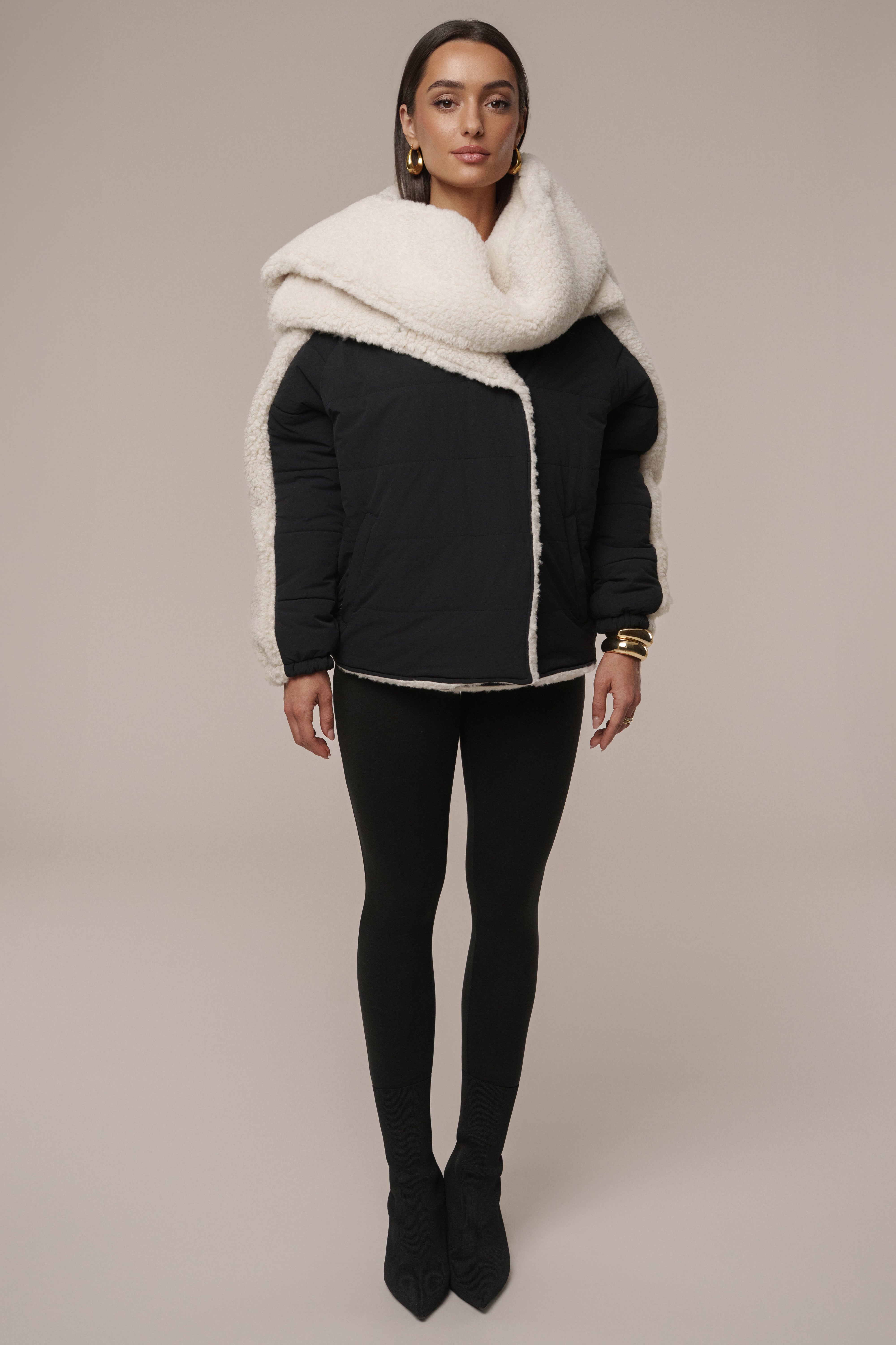 Black/Ivory Contrast Sherpa Jacket