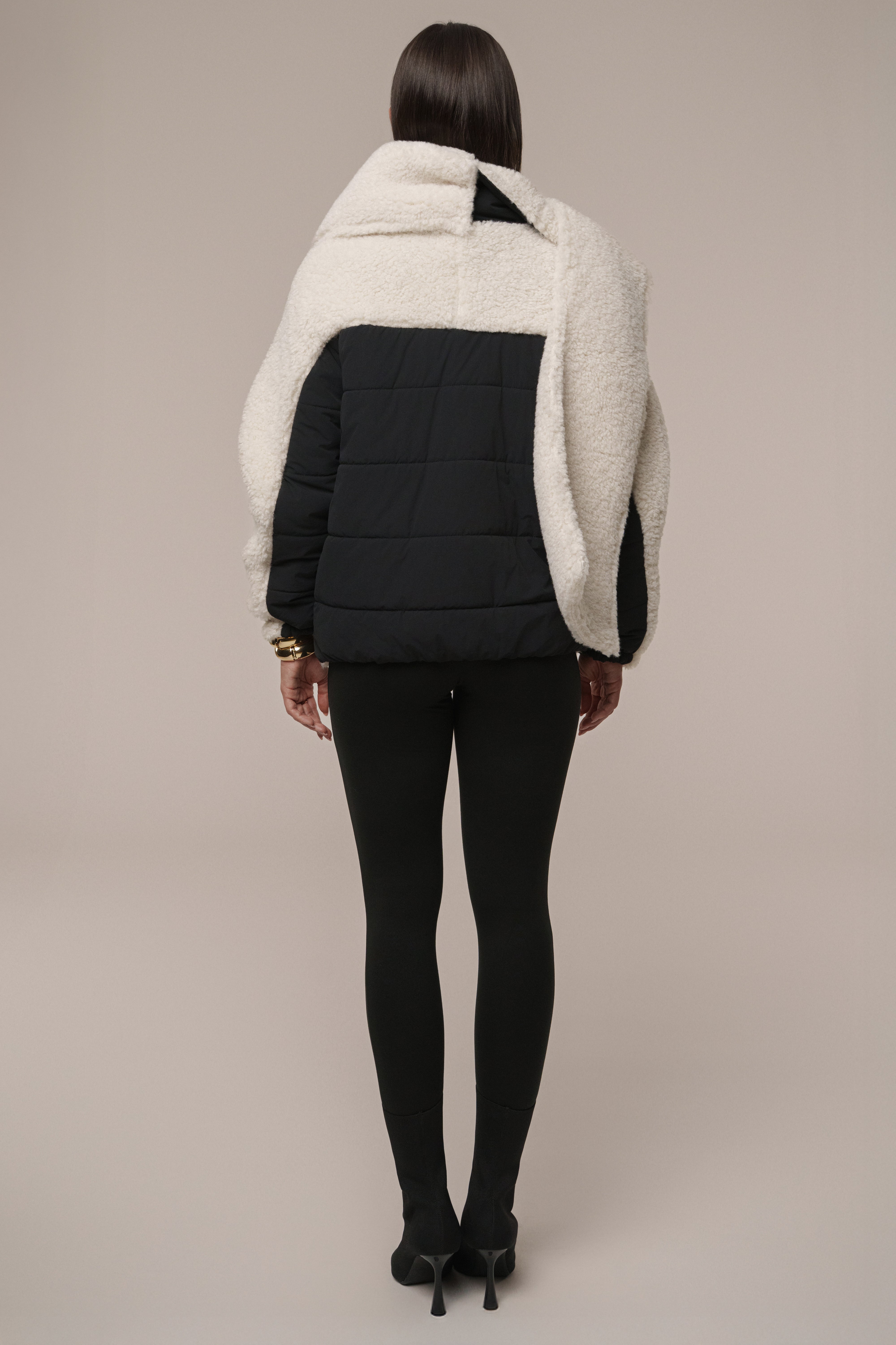 Black/Ivory Contrast Sherpa Jacket