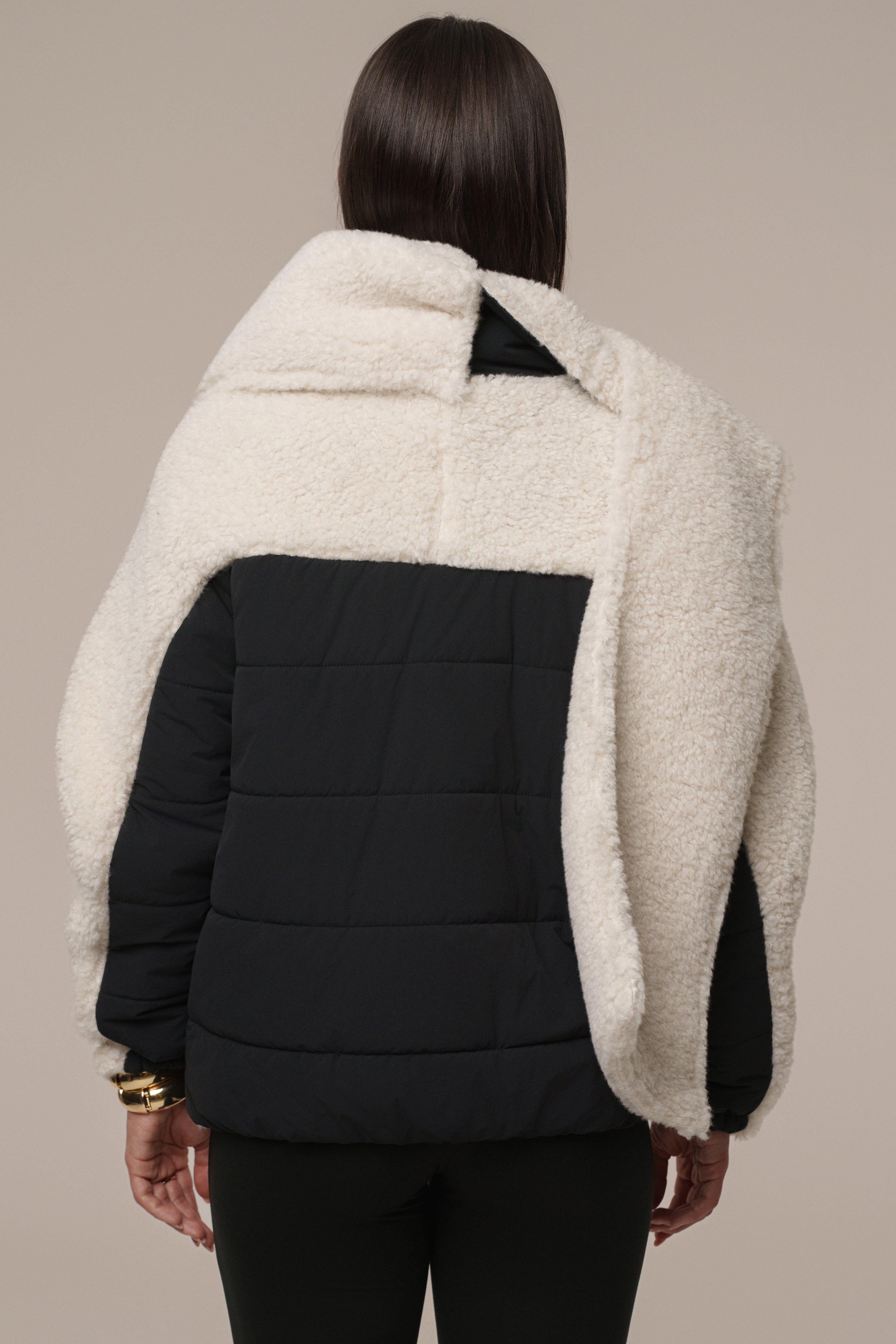 Black/Ivory Contrast Sherpa Jacket - JLUXLABEL