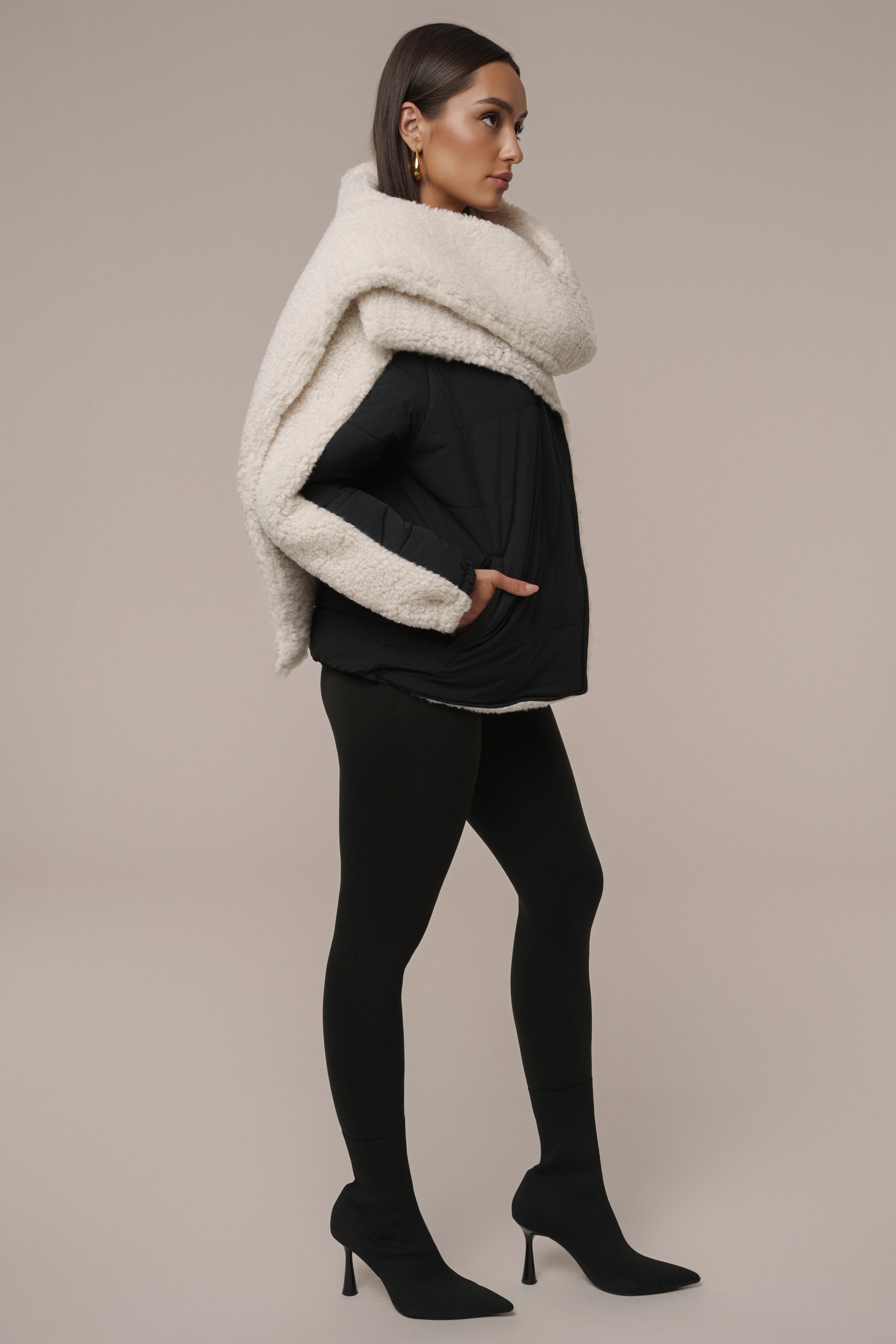 Black/Ivory Contrast Sherpa Jacket - JLUXLABEL