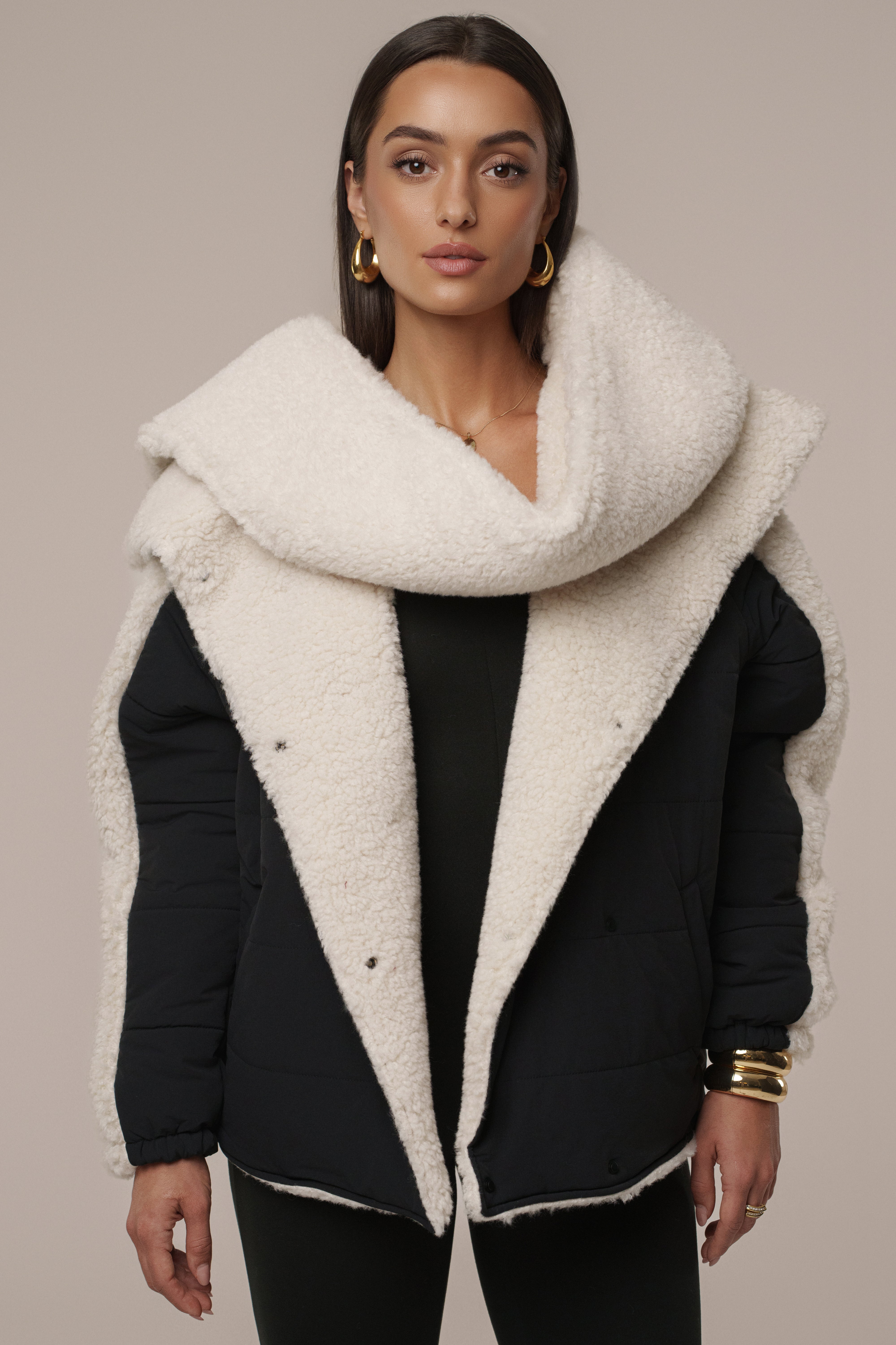 Black/Ivory Contrast Sherpa Jacket