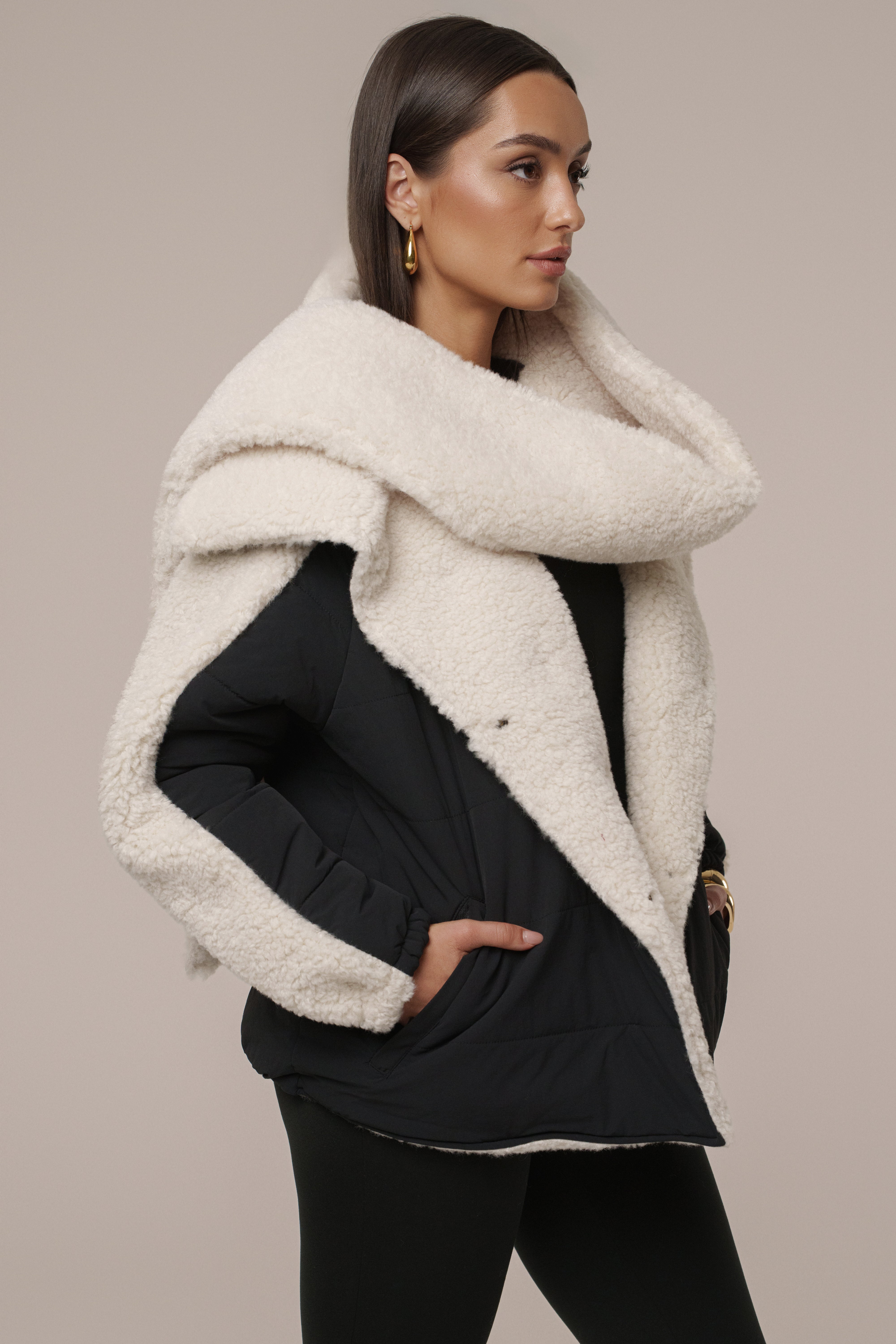 Black/Ivory Contrast Sherpa Jacket