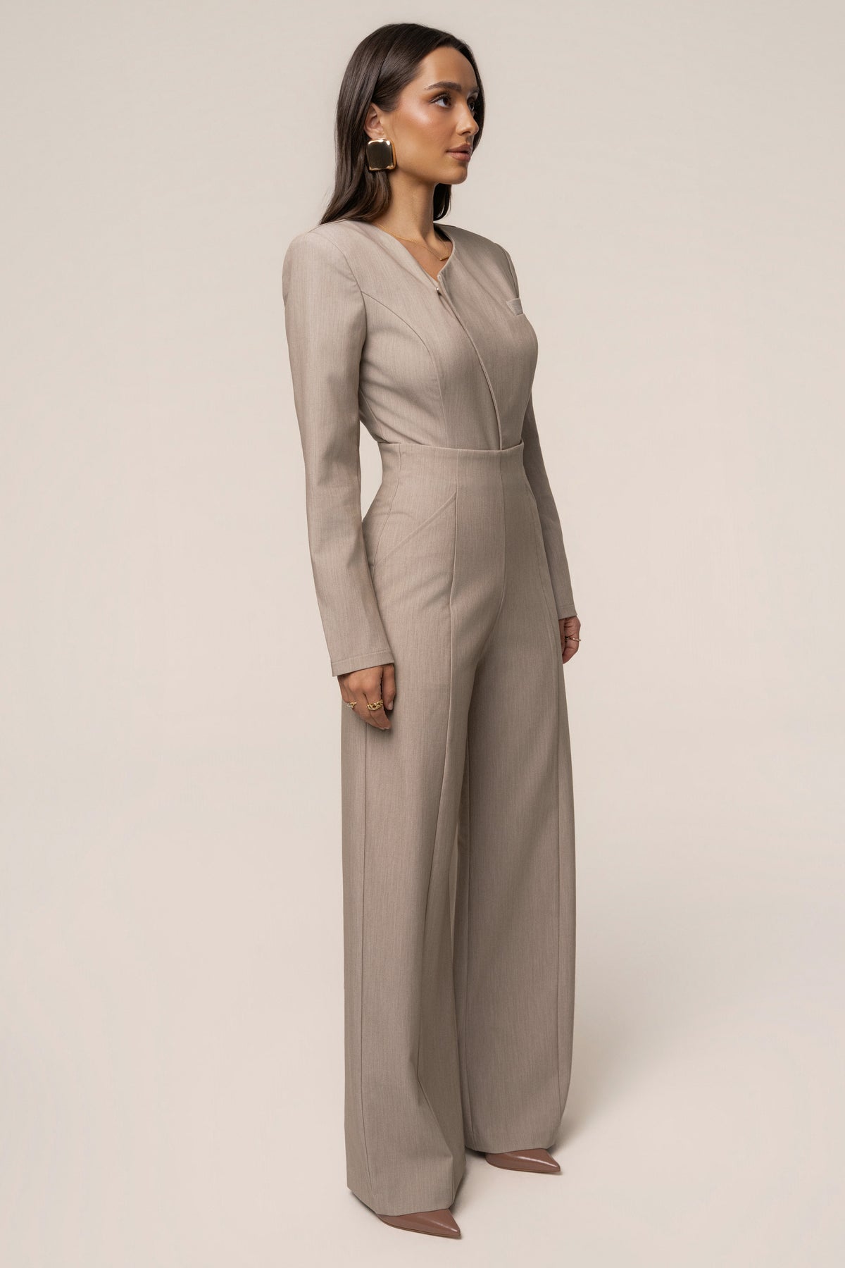 Heather Beige Power Move High Waist Trouser