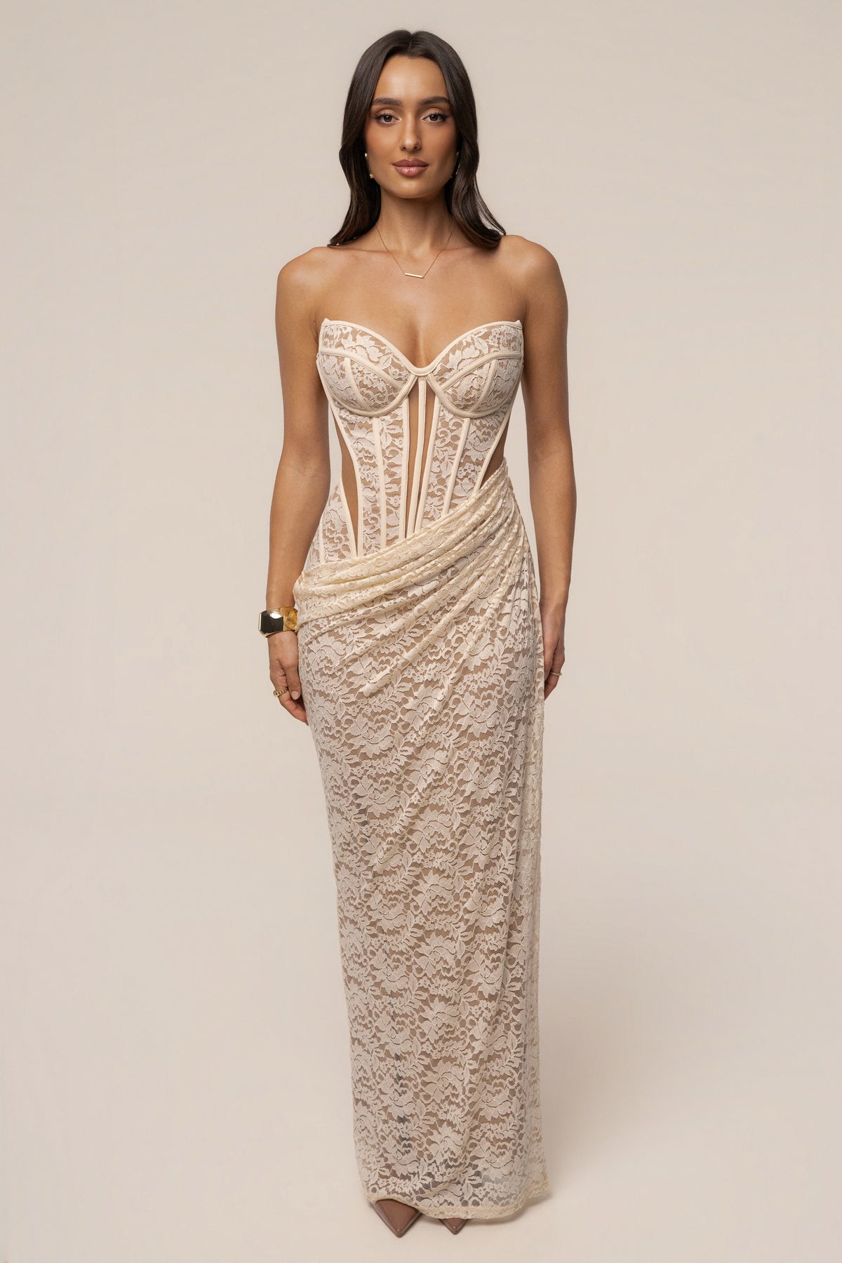 Cream Main Event Lace Corset Dress - JLUXLABEL