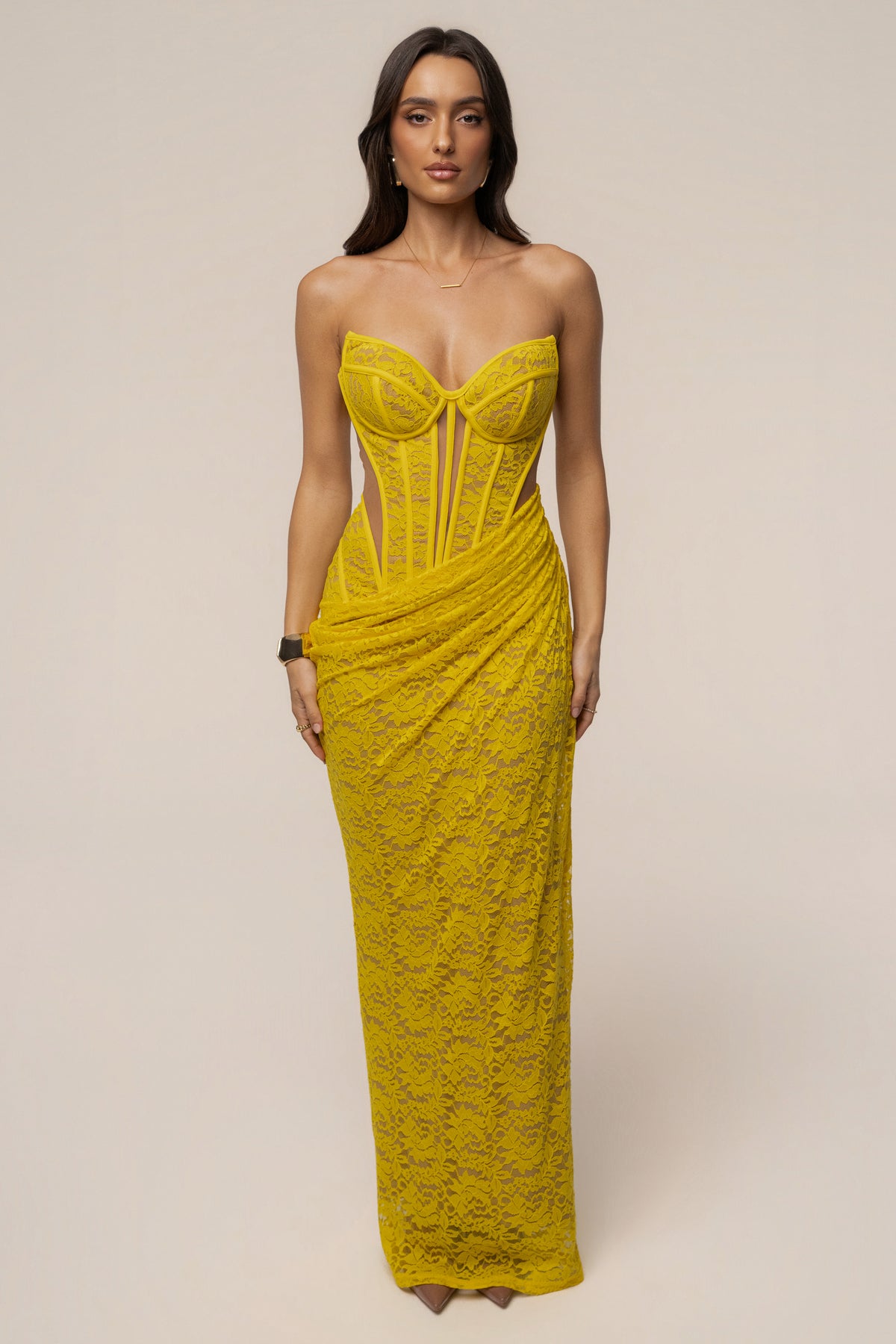 Yellow Main Event Lace Corset Dress - JLUXLABEL