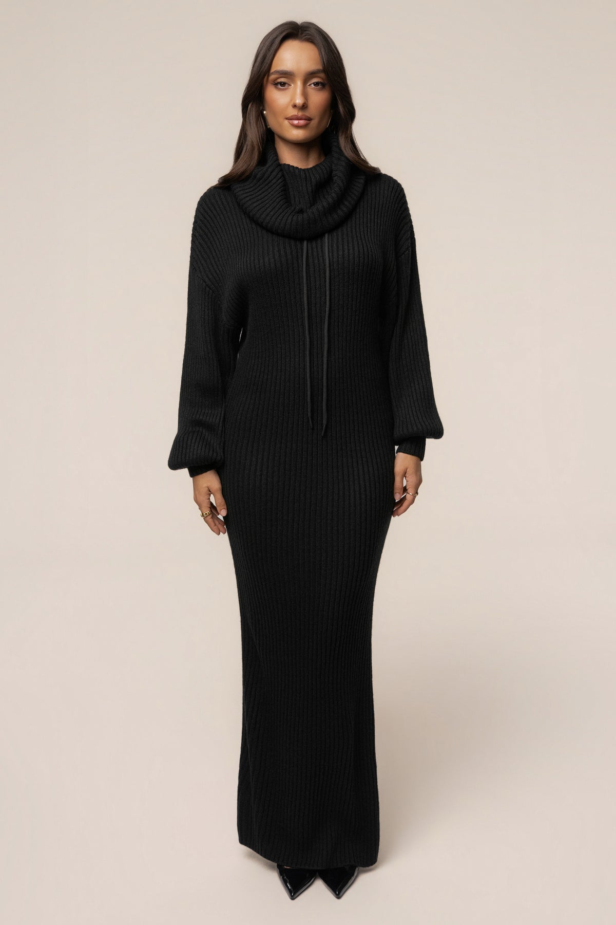 Black Coffee Run Turtleneck Dress - JLUXLABEL