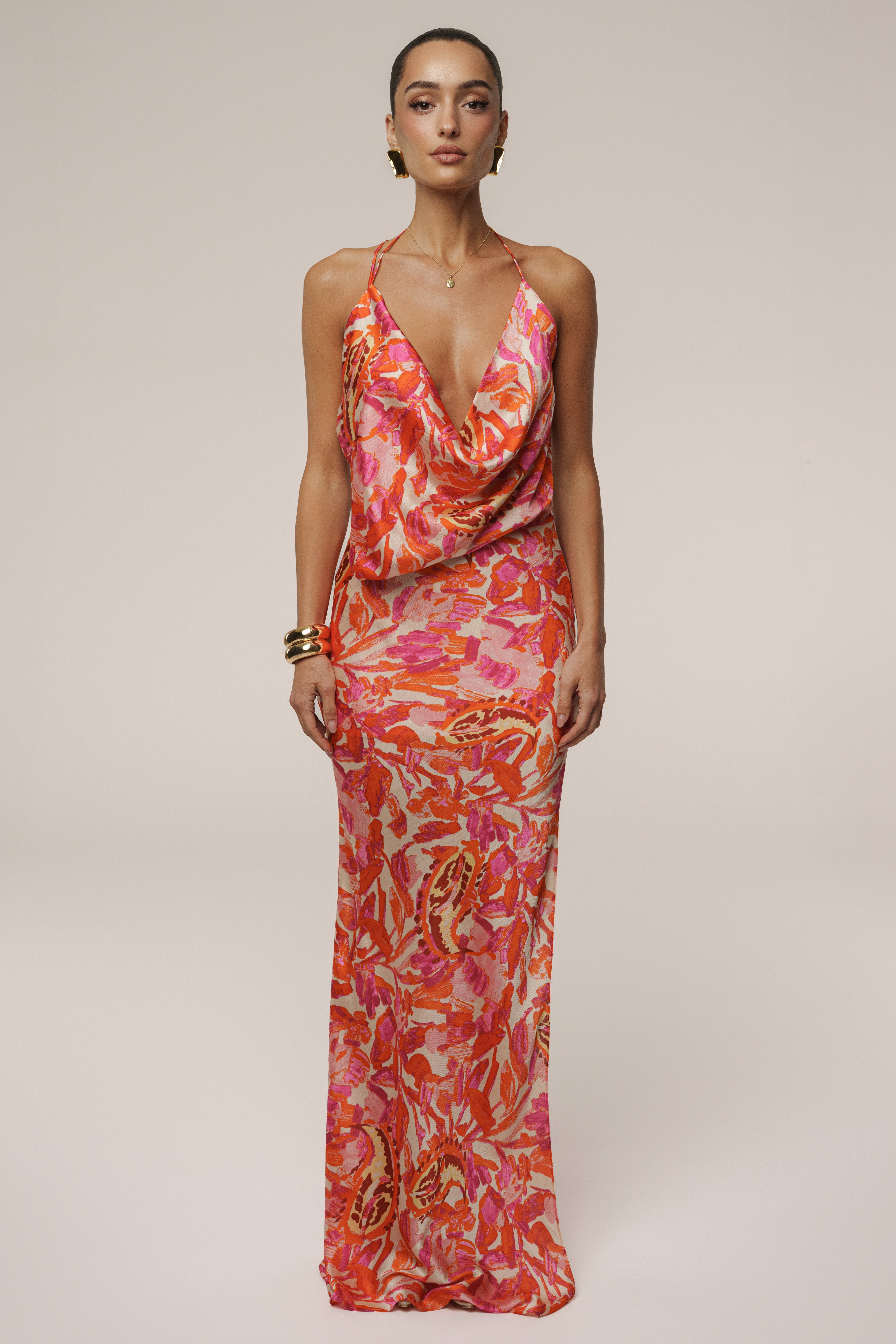 Pink Delmara Cowl Maxi Dress - JLUXLABEL