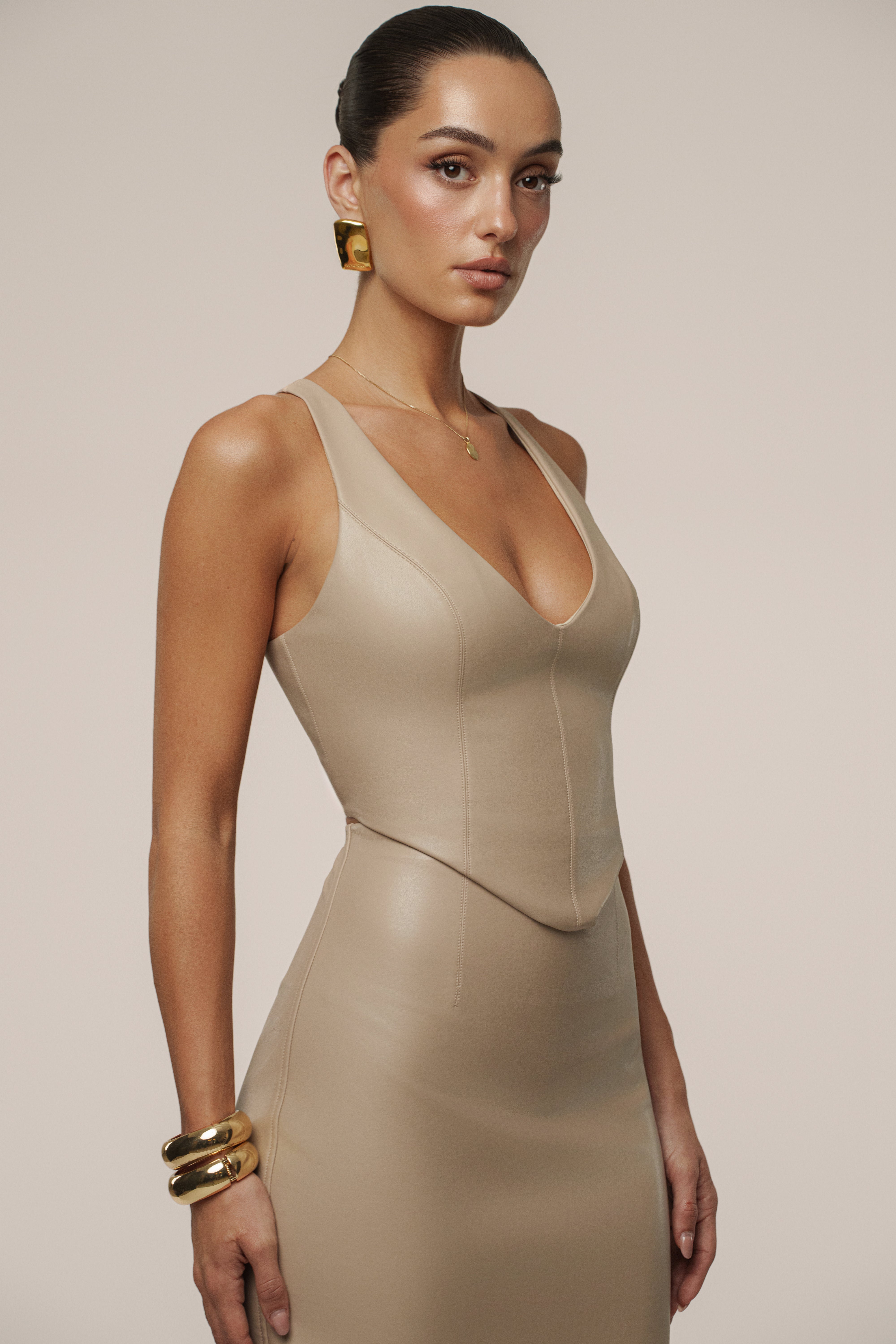 Tan Tate PU Leather Top - JLUXLABEL